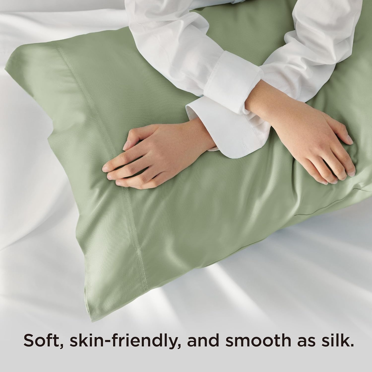 image:imageBedsure Pillow Cases Standard Size Set of 2 100 Rayon Derived from Bamboo Cooling Pillowcases Similar to Silk Pillow Case Covers with Envelope Closure PureWoven Bedding Dark Grey 20x26 Inches08 Sage Green