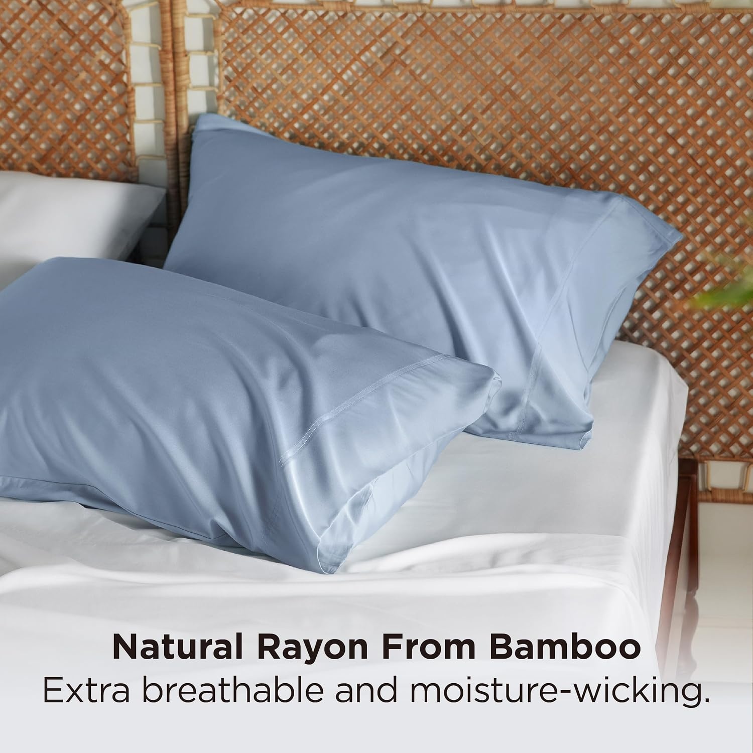 image:imageBedsure Pillow Cases Standard Size Set of 2 100 Rayon Derived from Bamboo Cooling Pillowcases Similar to Silk Pillow Case Covers with Envelope Closure PureWoven Bedding Dark Grey 20x26 Inches09 Light Blue