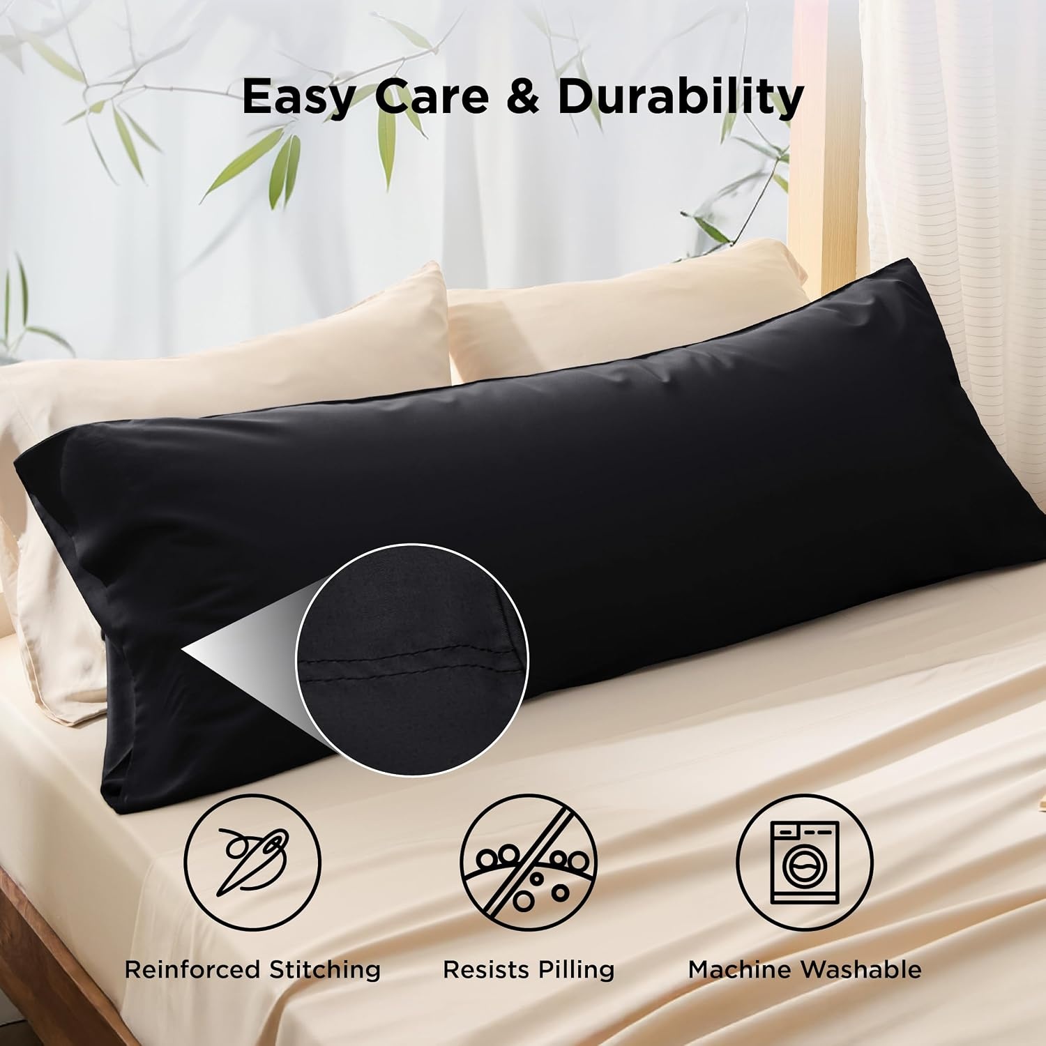 image:imageBedsure Pillow Cases Standard Size Set of 2 100 Rayon Derived from Bamboo Cooling Pillowcases Similar to Silk Pillow Case Covers with Envelope Closure PureWoven Bedding Dark Grey 20x26 Inches04 Black