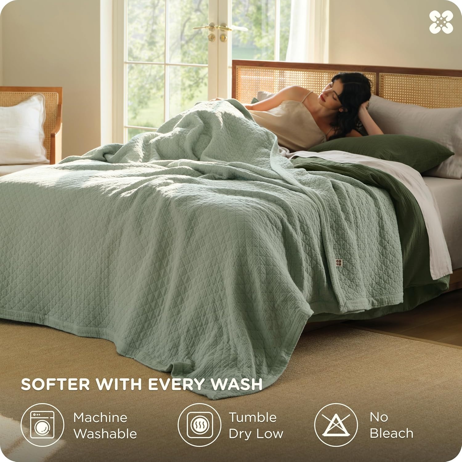 image:imageBedsure PureWoven 100 Cotton Muslin Blanket 8Layer Queen Sage Green Breathable MoistureWicking AllSeason Softens After Wash 460 GSM Gauze Bedding Low Shedding for Adults 90 X 90Sage Green