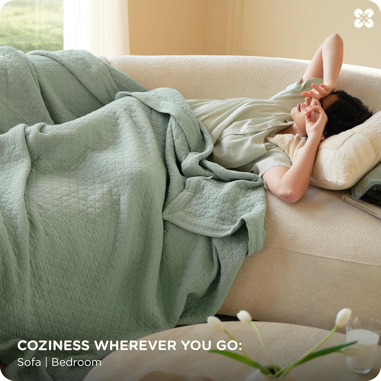 image:imageBedsure PureWoven 100 Cotton Muslin Blanket 8Layer Queen Sage Green Breathable MoistureWicking AllSeason Softens After Wash 460 GSM Gauze Bedding Low Shedding for Adults 90 X 90Sage Green