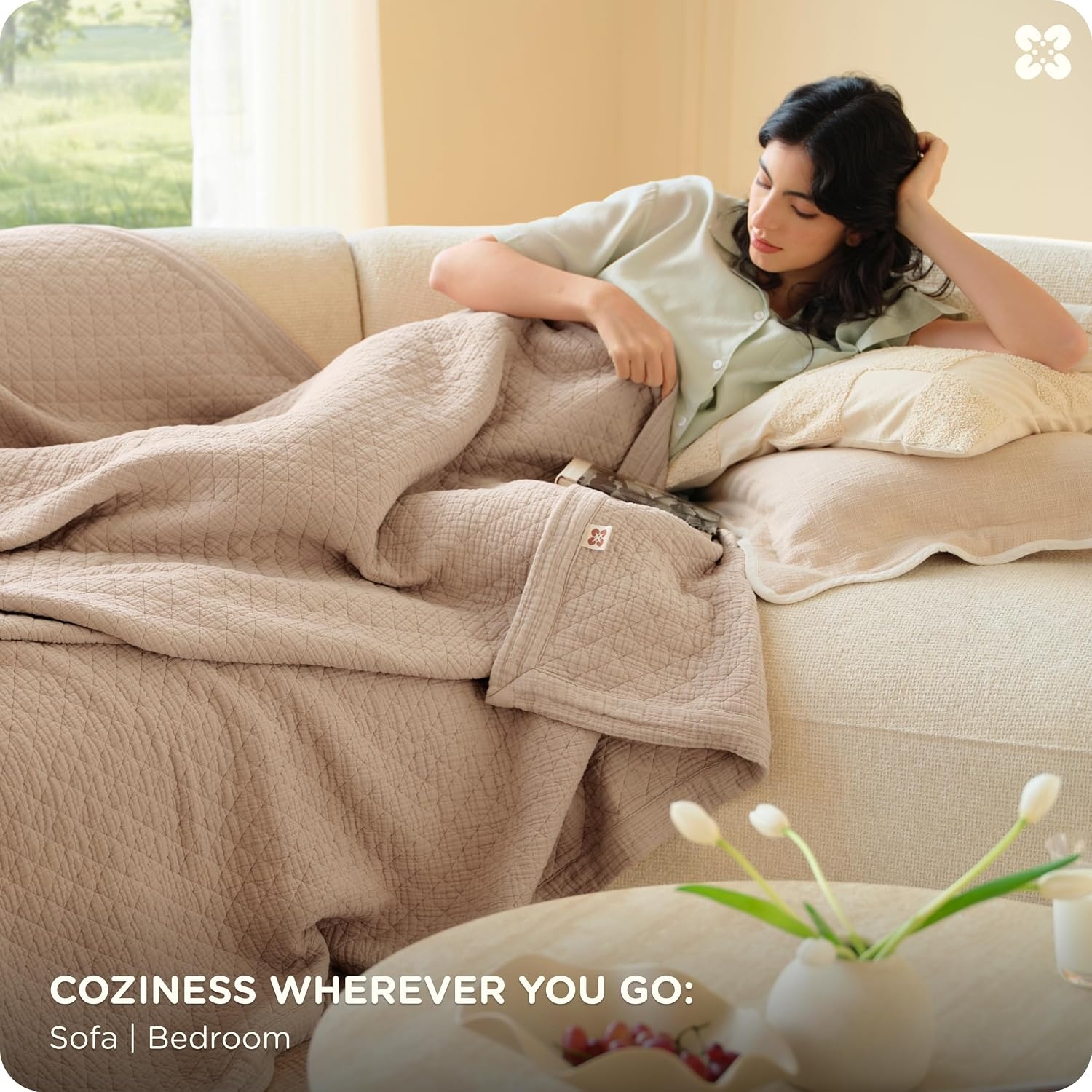 image:imageBedsure PureWoven 100 Cotton Muslin Blanket 8Layer Queen Sage Green Breathable MoistureWicking AllSeason Softens After Wash 460 GSM Gauze Bedding Low Shedding for Adults 90 X 90Taupe