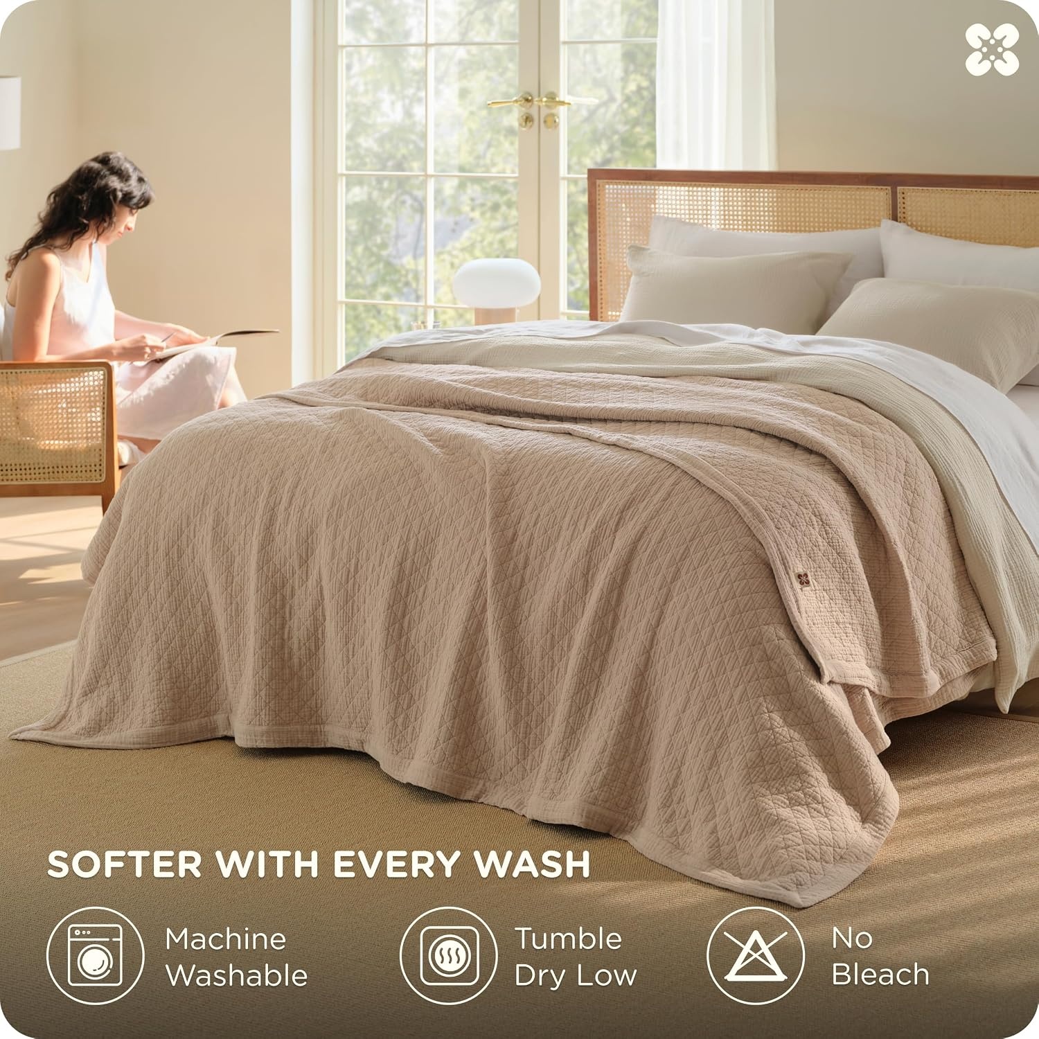 image:imageBedsure PureWoven 100 Cotton Muslin Blanket 8Layer Queen Sage Green Breathable MoistureWicking AllSeason Softens After Wash 460 GSM Gauze Bedding Low Shedding for Adults 90 X 90Taupe