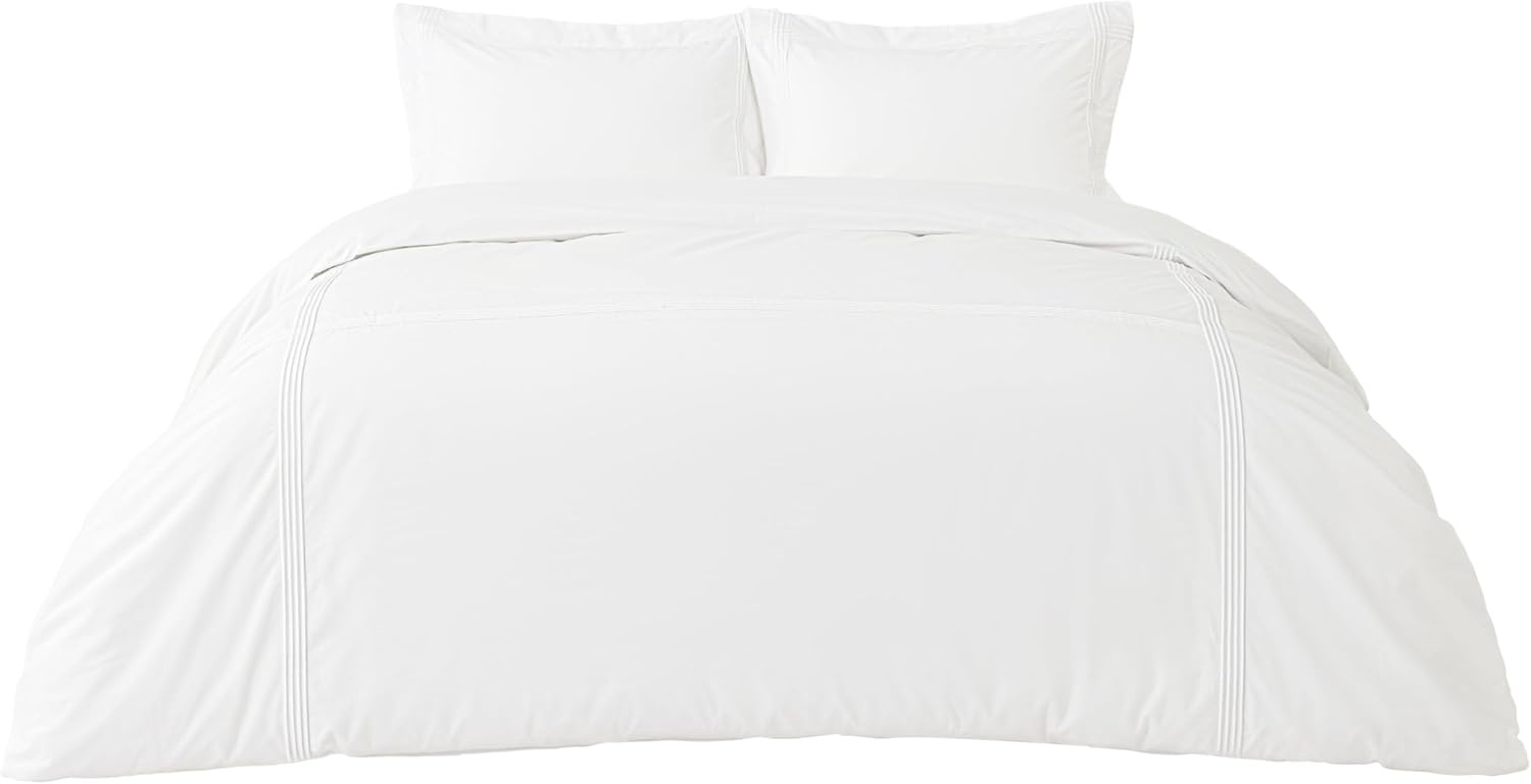 image:imageBedsure PureWoven 100 Cotton Percale Duvet Cover Queen Rope Weave White HotelStyle Breathable Comforter Cover Crisp amp Lightweight Feel Zipper amp 8 Ties Easy Machine Care 3Piece 90x90 White01 Hotel White