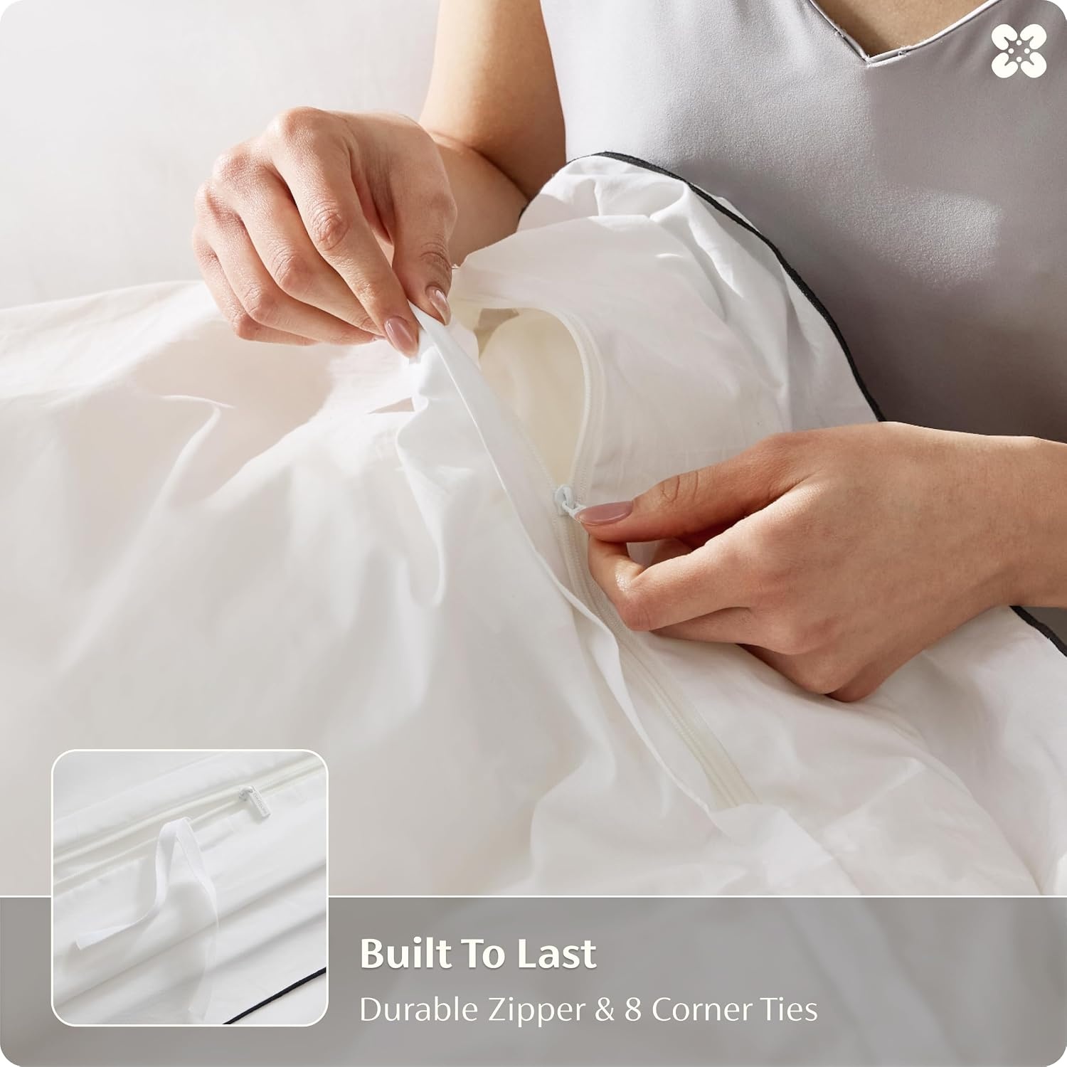 image:imageBedsure PureWoven 100 Cotton Percale Duvet Cover Queen Rope Weave White HotelStyle Breathable Comforter Cover Crisp amp Lightweight Feel Zipper amp 8 Ties Easy Machine Care 3Piece 90x90 White03 Hotel Leaf Edge