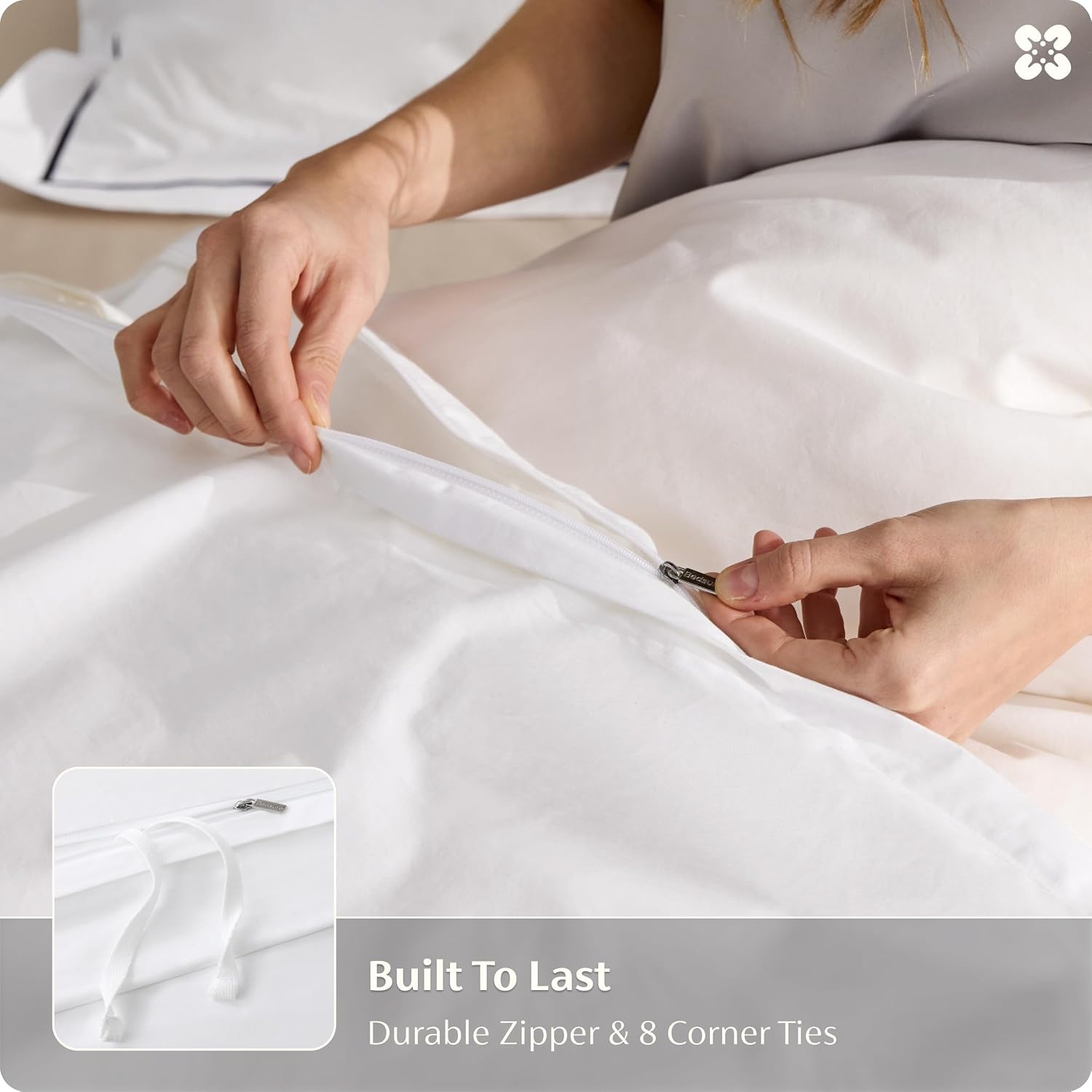 image:imageBedsure PureWoven 100 Cotton Percale Duvet Cover Queen Rope Weave White HotelStyle Breathable Comforter Cover Crisp amp Lightweight Feel Zipper amp 8 Ties Easy Machine Care 3Piece 90x90 White02 Hotel Double Embroidery
