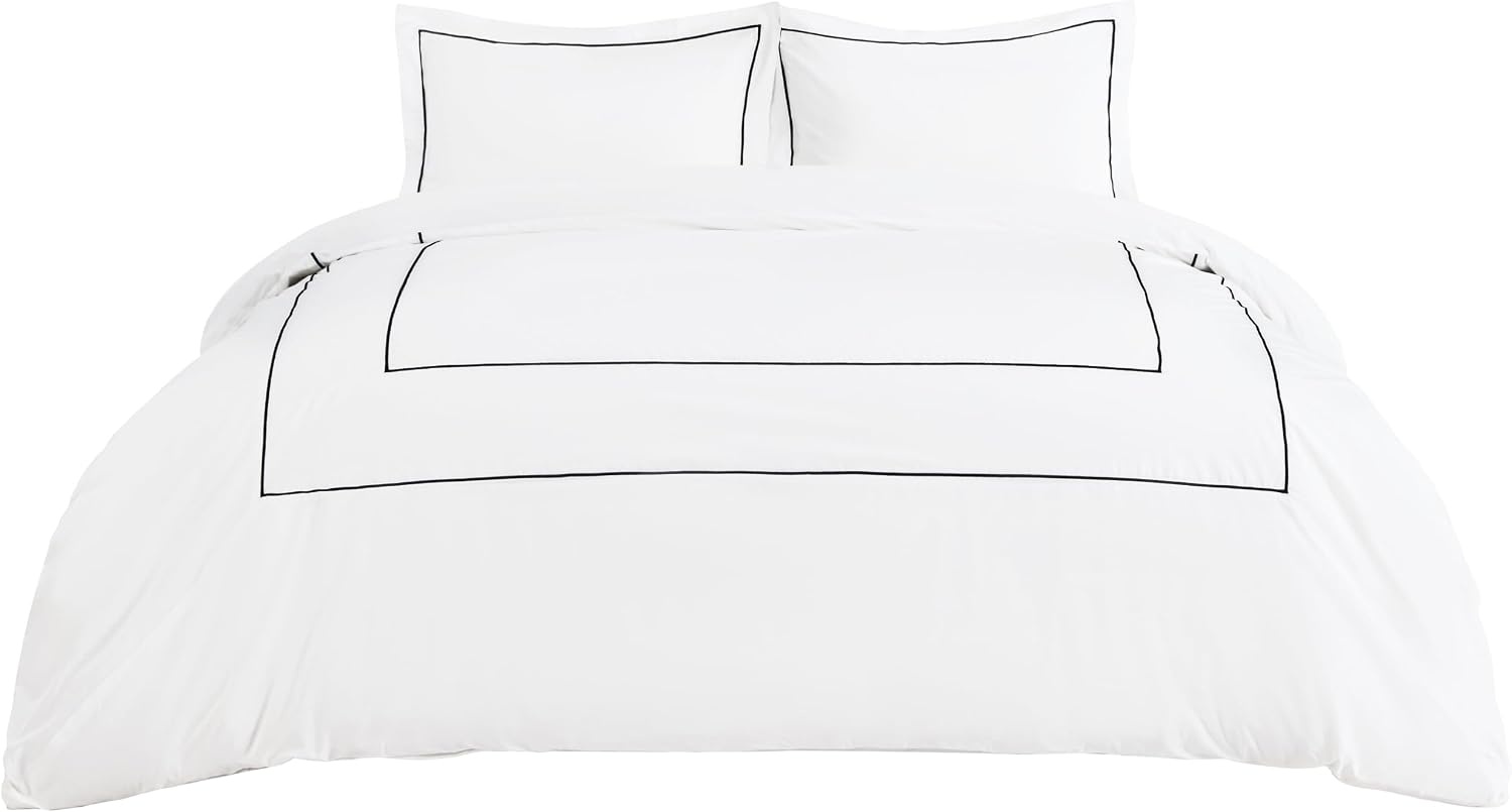 image:imageBedsure PureWoven 100 Cotton Percale Duvet Cover Queen Rope Weave White HotelStyle Breathable Comforter Cover Crisp amp Lightweight Feel Zipper amp 8 Ties Easy Machine Care 3Piece 90x90 White02 Hotel Double Embroidery