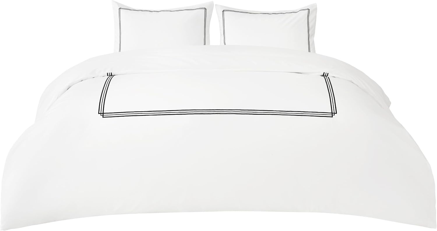 image:imageBedsure PureWoven 100 Cotton Percale Duvet Cover Queen Rope Weave White HotelStyle Breathable Comforter Cover Crisp amp Lightweight Feel Zipper amp 8 Ties Easy Machine Care 3Piece 90x90 White05 Hotel Frame Embroidery