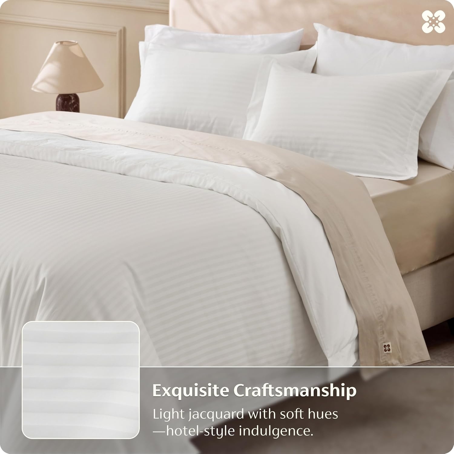 image:imageBedsure PureWoven 100 Cotton Percale Duvet Cover Queen Rope Weave White HotelStyle Breathable Comforter Cover Crisp amp Lightweight Feel Zipper amp 8 Ties Easy Machine Care 3Piece 90x90 White06 Hotel Striped Jacquard