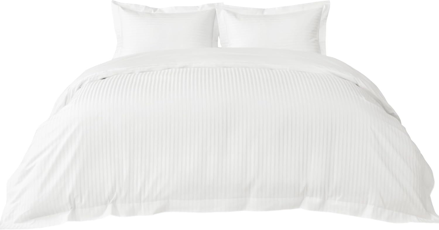image:imageBedsure PureWoven 100 Cotton Percale Duvet Cover Queen Rope Weave White HotelStyle Breathable Comforter Cover Crisp amp Lightweight Feel Zipper amp 8 Ties Easy Machine Care 3Piece 90x90 White06 Hotel Striped Jacquard