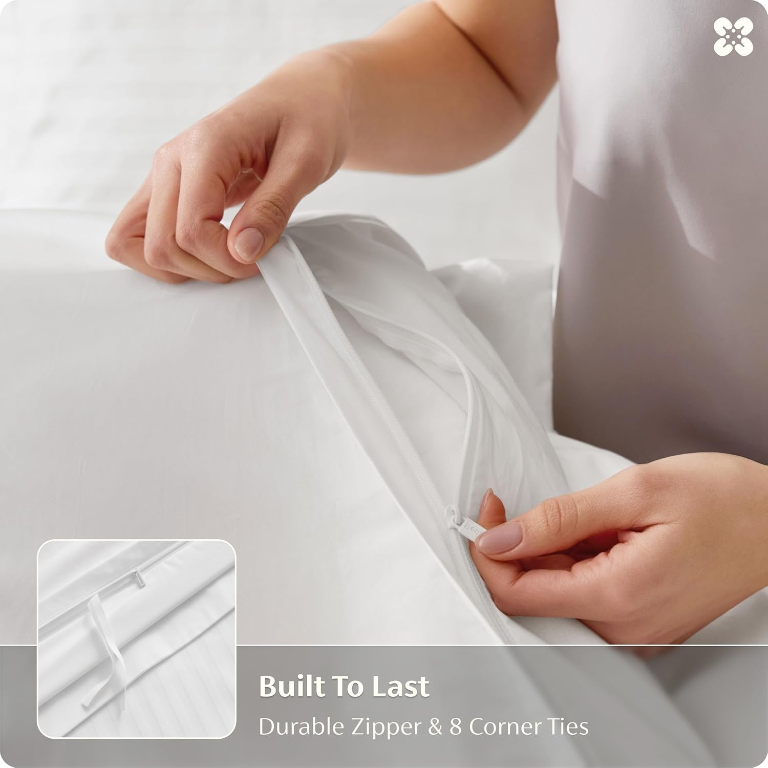 image:imageBedsure PureWoven 100 Cotton Percale Duvet Cover Queen Rope Weave White HotelStyle Breathable Comforter Cover Crisp amp Lightweight Feel Zipper amp 8 Ties Easy Machine Care 3Piece 90x90 White06 Hotel Striped Jacquard