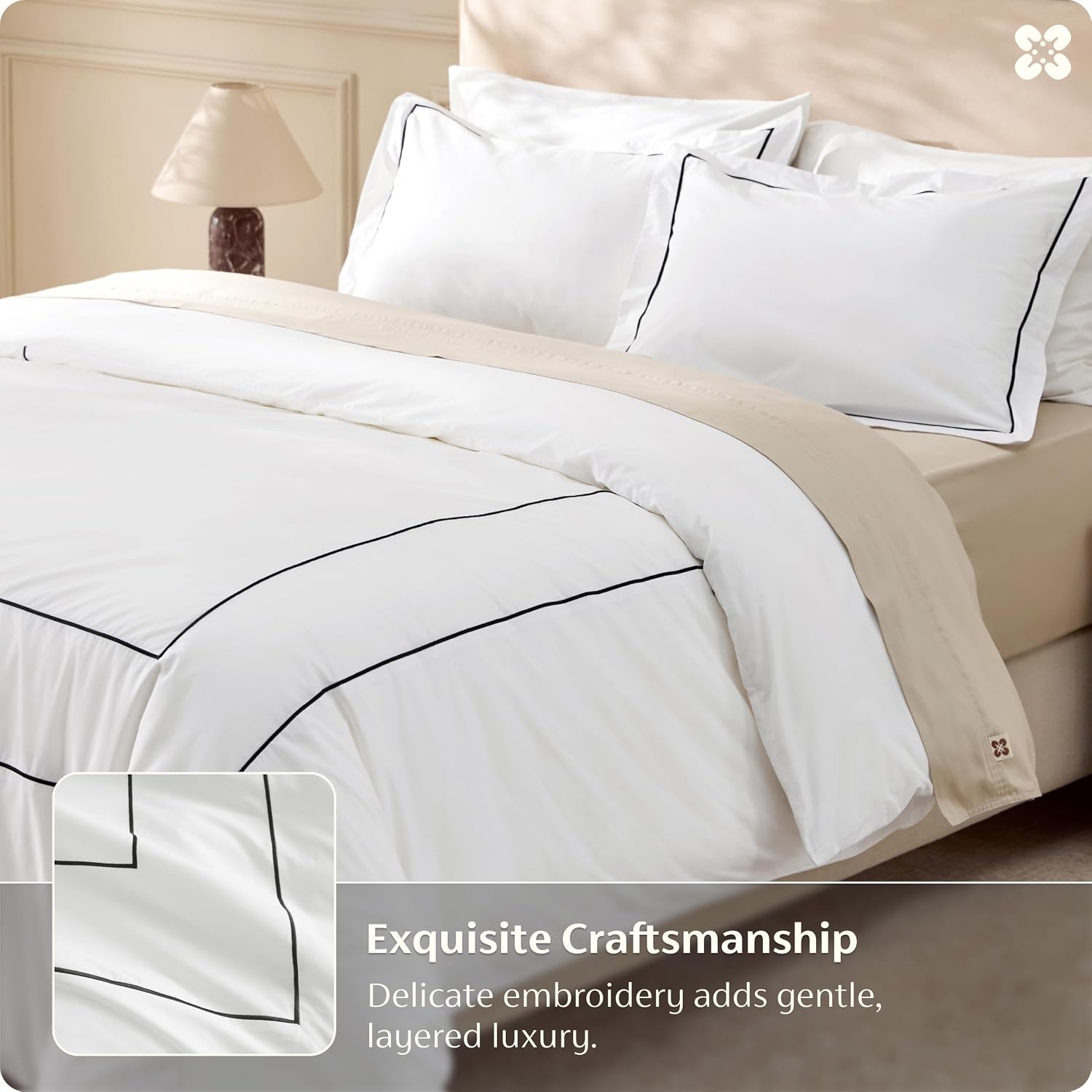 image:imageBedsure PureWoven 100 Cotton Percale Duvet Cover Queen Rope Weave White HotelStyle Breathable Comforter Cover Crisp amp Lightweight Feel Zipper amp 8 Ties Easy Machine Care 3Piece 90x90 White02 Hotel Double Embroidery