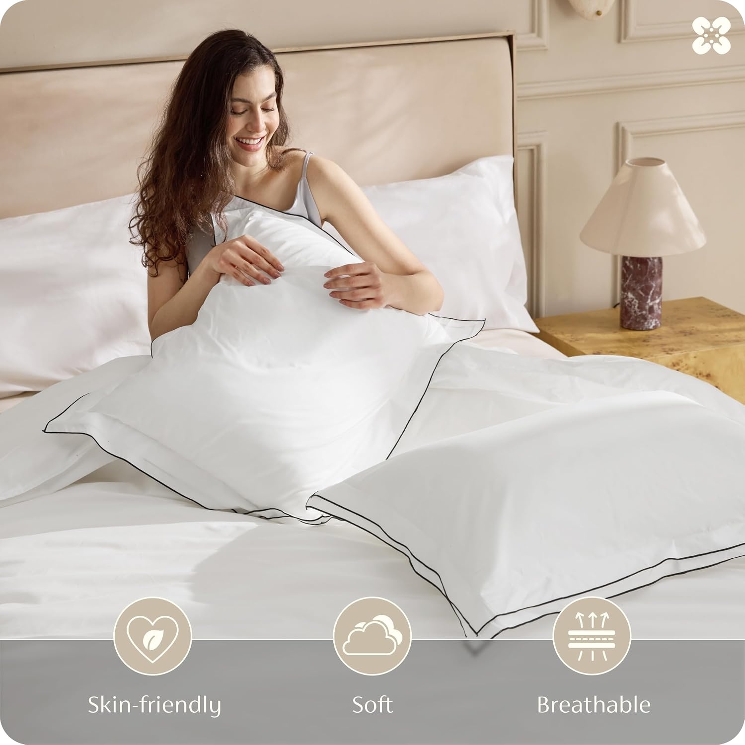 image:imageBedsure PureWoven 100 Cotton Percale Duvet Cover Queen Rope Weave White HotelStyle Breathable Comforter Cover Crisp amp Lightweight Feel Zipper amp 8 Ties Easy Machine Care 3Piece 90x90 White03 Hotel Leaf Edge