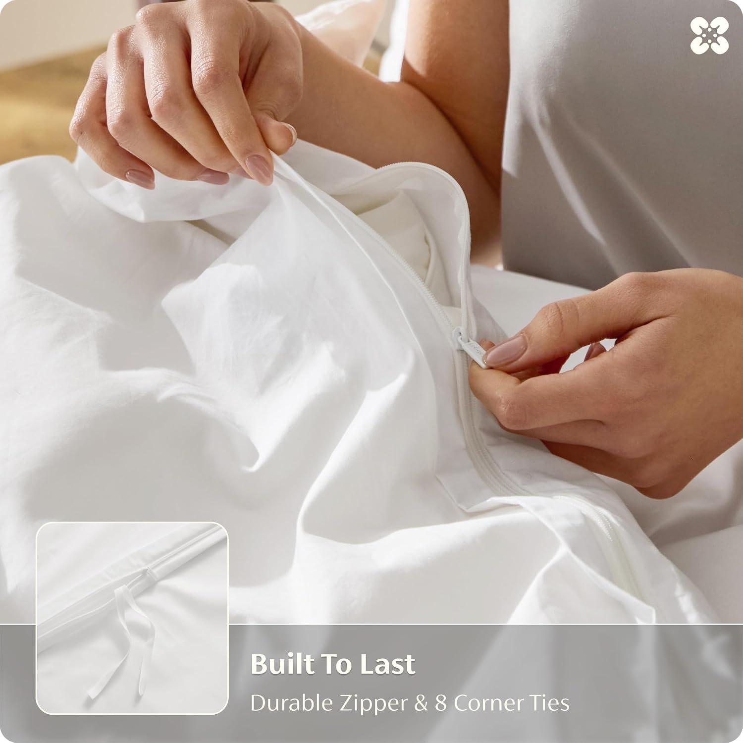image:imageBedsure PureWoven 100 Cotton Percale Duvet Cover Queen Rope Weave White HotelStyle Breathable Comforter Cover Crisp amp Lightweight Feel Zipper amp 8 Ties Easy Machine Care 3Piece 90x90 White05 Hotel Frame Embroidery