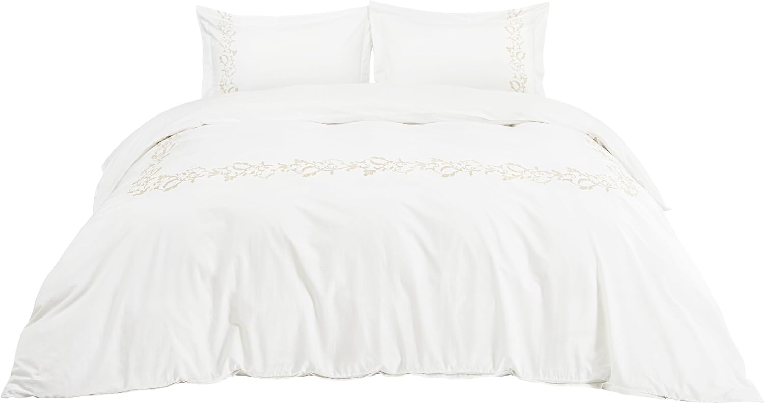 image:imageBedsure PureWoven 100 Cotton Percale Duvet Cover Queen Rope Weave White HotelStyle Breathable Comforter Cover Crisp amp Lightweight Feel Zipper amp 8 Ties Easy Machine Care 3Piece 90x90 White08 Hotel Curly Frame