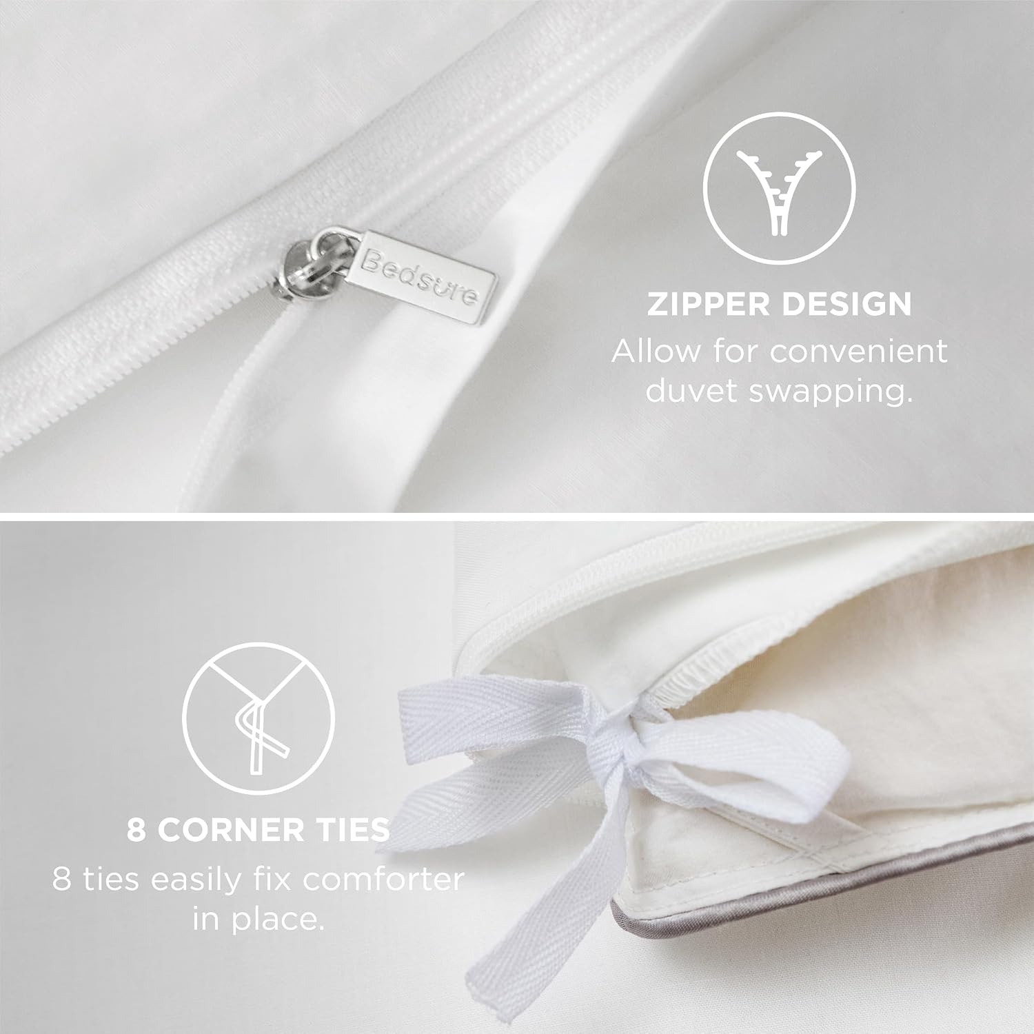 image:imageBedsure PureWoven 100 Cotton Percale Duvet Cover Queen Rope Weave White HotelStyle Breathable Comforter Cover Crisp amp Lightweight Feel Zipper amp 8 Ties Easy Machine Care 3Piece 90x90 White08 Hotel Curly Frame