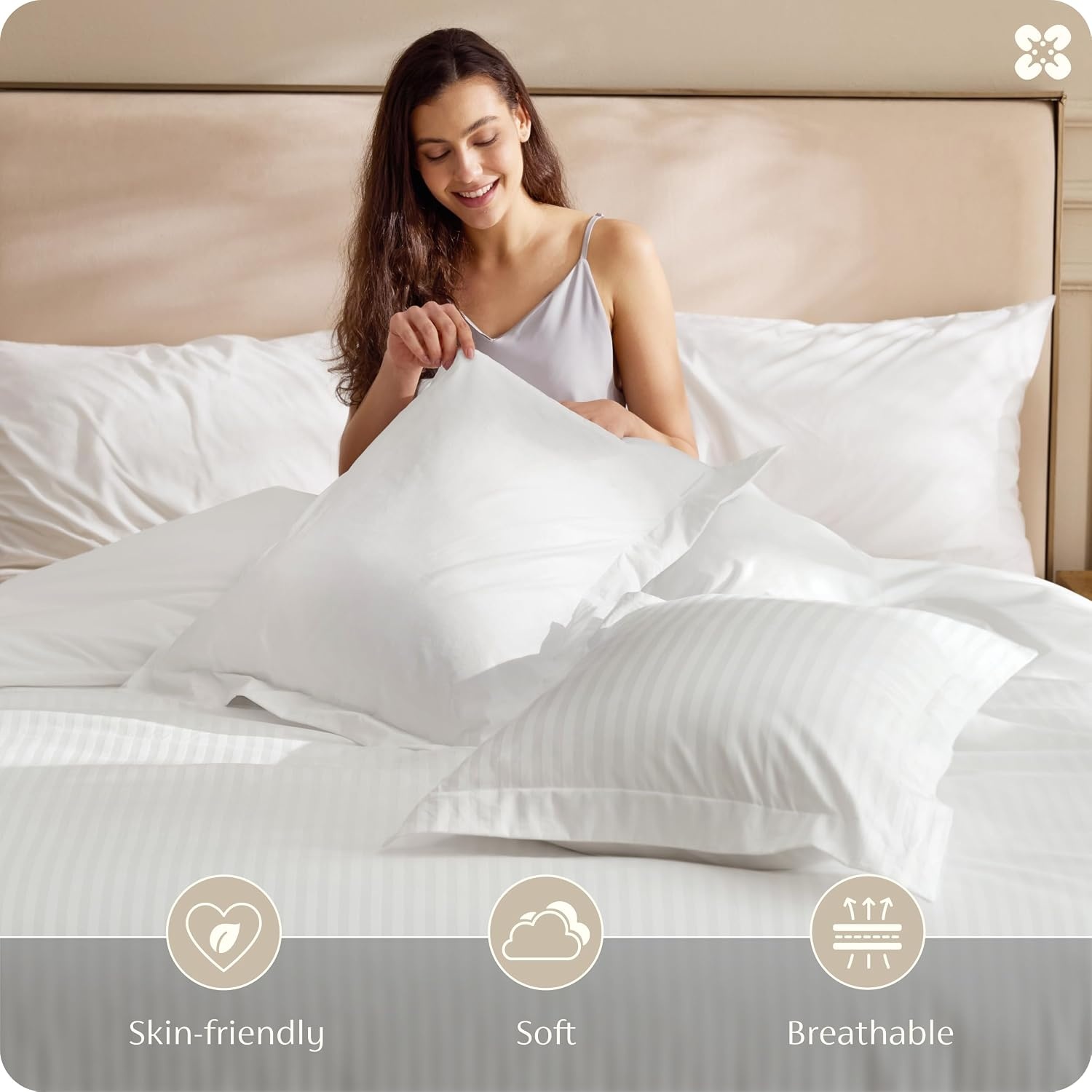 image:imageBedsure PureWoven 100 Cotton Percale Duvet Cover Queen Rope Weave White HotelStyle Breathable Comforter Cover Crisp amp Lightweight Feel Zipper amp 8 Ties Easy Machine Care 3Piece 90x90 White06 Hotel Striped Jacquard