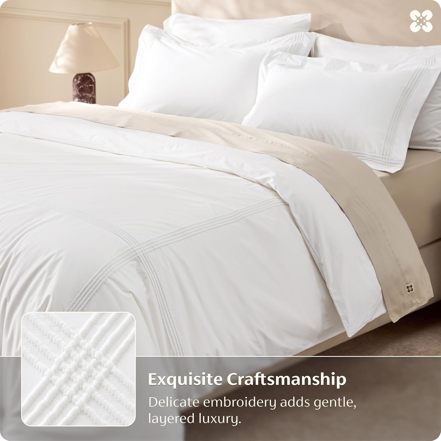 image:imageBedsure PureWoven 100 Cotton Percale Duvet Cover Queen Rope Weave White HotelStyle Breathable Comforter Cover Crisp amp Lightweight Feel Zipper amp 8 Ties Easy Machine Care 3Piece 90x90 White01 Hotel White