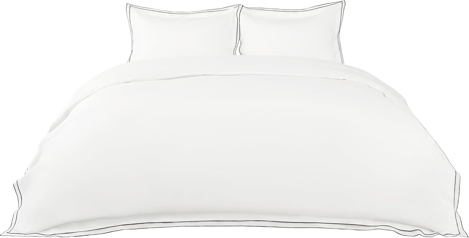 image:imageBedsure PureWoven 100 Cotton Percale Duvet Cover Queen Rope Weave White HotelStyle Breathable Comforter Cover Crisp amp Lightweight Feel Zipper amp 8 Ties Easy Machine Care 3Piece 90x90 White03 Hotel Leaf Edge