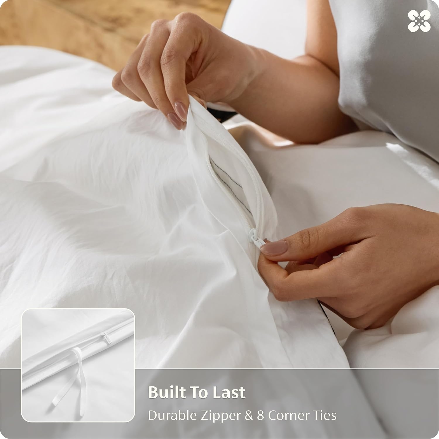 image:imageBedsure PureWoven 100 Cotton Percale Duvet Cover Queen Rope Weave White HotelStyle Breathable Comforter Cover Crisp amp Lightweight Feel Zipper amp 8 Ties Easy Machine Care 3Piece 90x90 White04 Hotel Black Frame