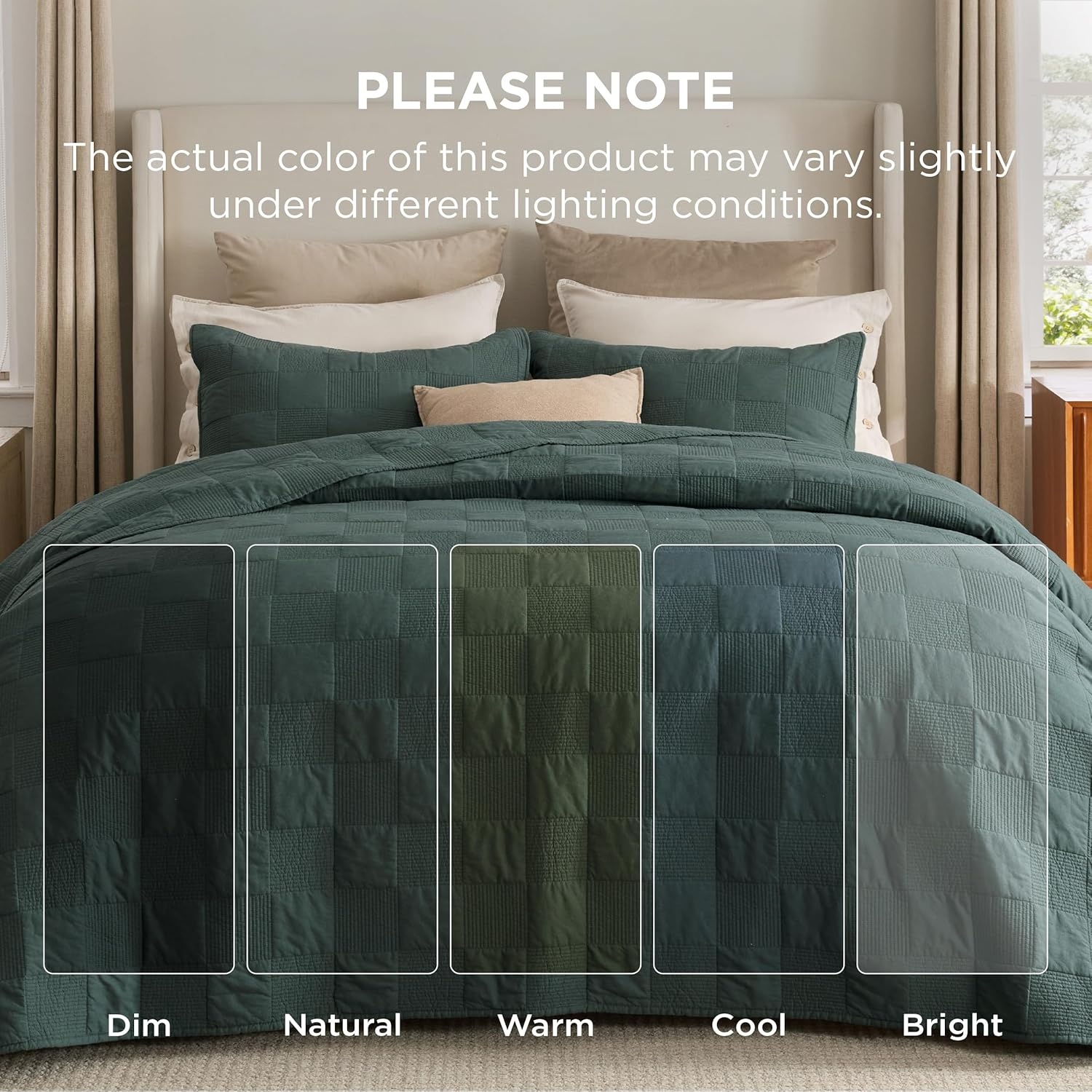 image:imageBedsure PureWoven 100 Cotton Quilt Set King Bedspread Dusty Blue Lightweight Breathable Coverlet amp 2 Pillow Shams 3Piece Geometric Bedding Set AllSeason Machine Washable 106x96 in11 Dark Green Checker