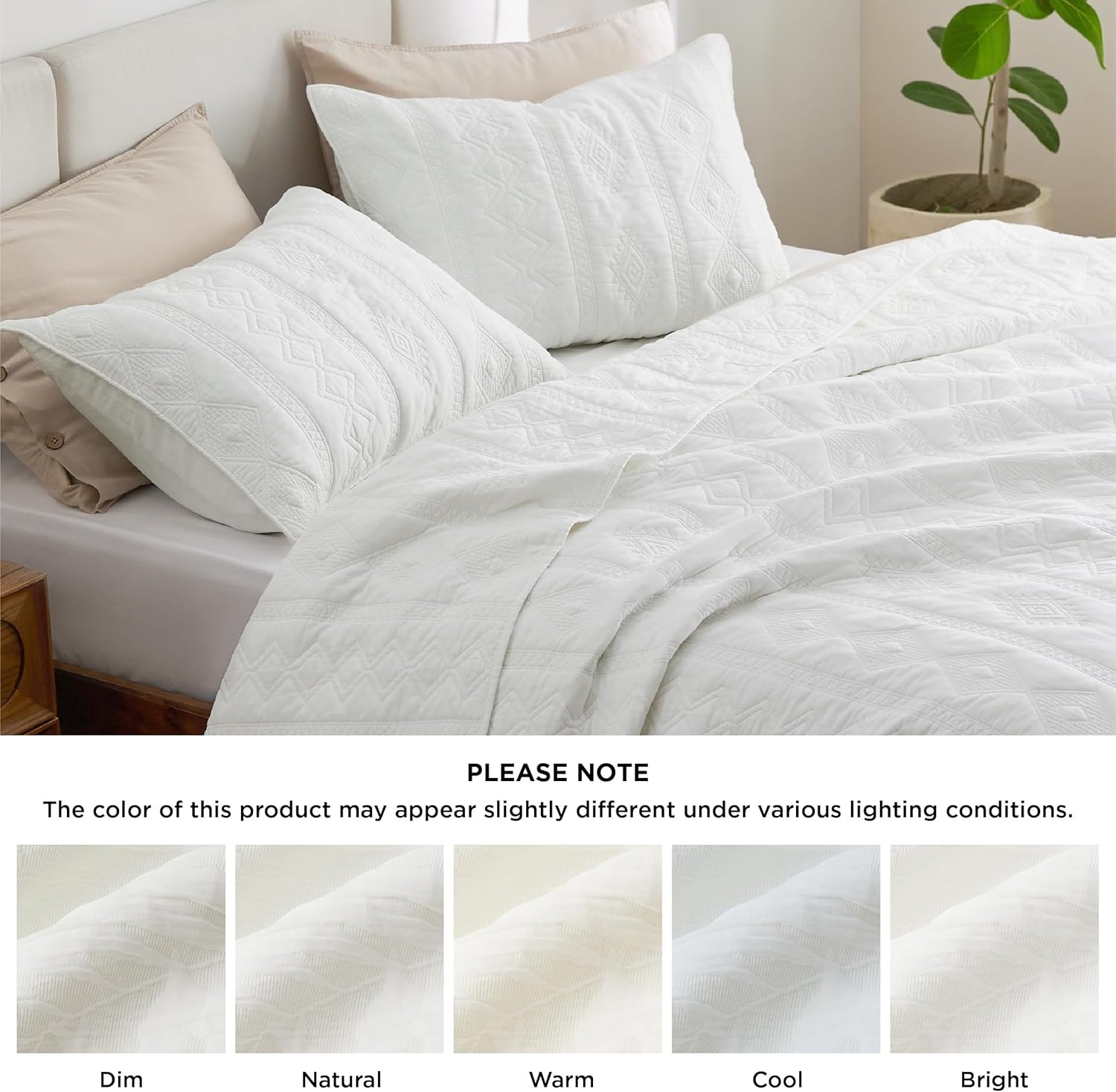 image:imageBedsure PureWoven 100 Cotton Quilt Set King Bedspread Dusty Blue Lightweight Breathable Coverlet amp 2 Pillow Shams 3Piece Geometric Bedding Set AllSeason Machine Washable 106x96 in02 White Tribal Geometry