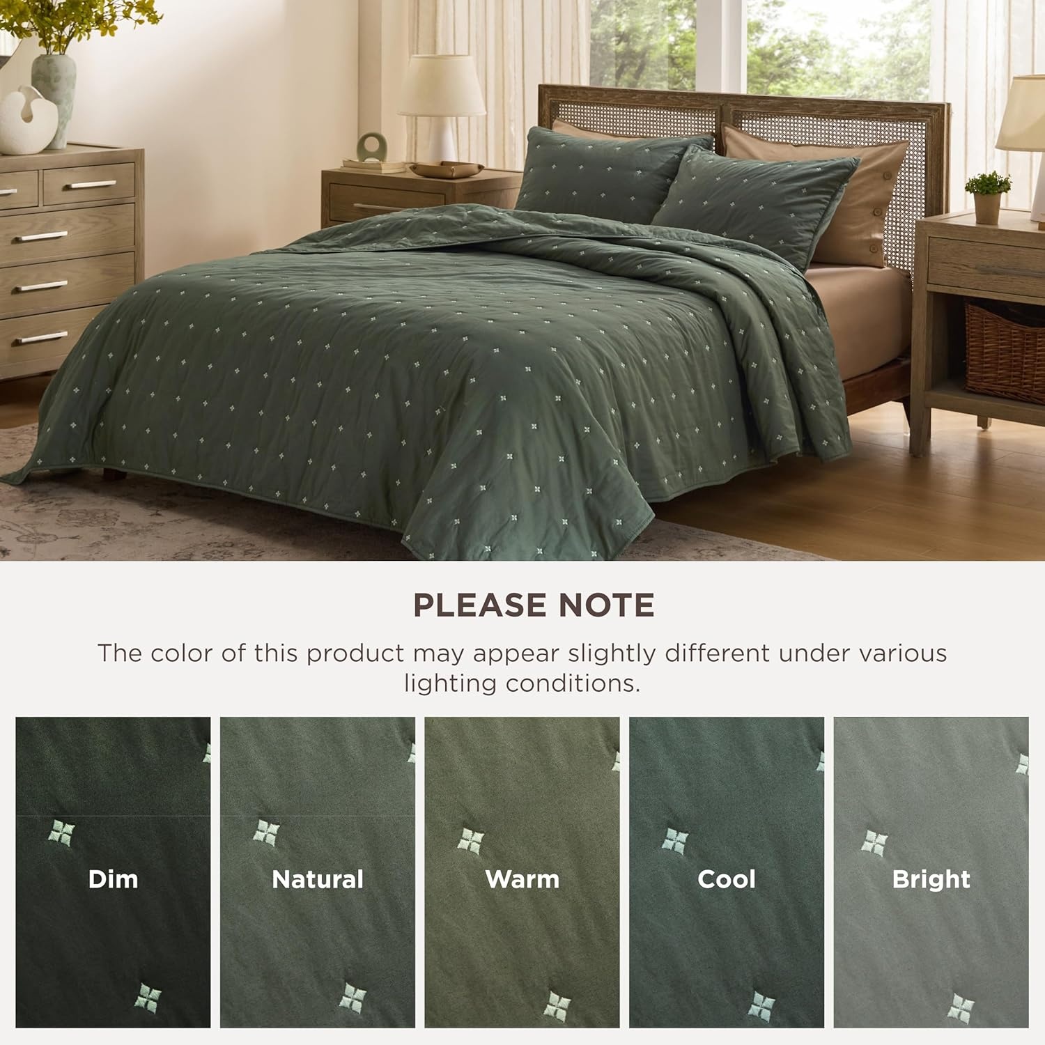 image:imageBedsure PureWoven 100 Cotton Quilt Set King Bedspread Dusty Blue Lightweight Breathable Coverlet amp 2 Pillow Shams 3Piece Geometric Bedding Set AllSeason Machine Washable 106x96 in08 Olive Sage Four Leaf Clover
