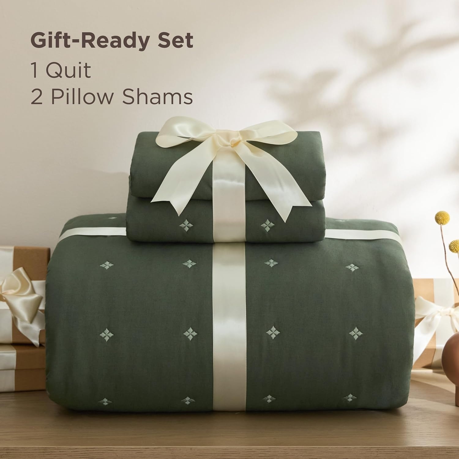 image:imageBedsure PureWoven 100 Cotton Quilt Set King Bedspread Dusty Blue Lightweight Breathable Coverlet amp 2 Pillow Shams 3Piece Geometric Bedding Set AllSeason Machine Washable 106x96 in08 Olive Sage Four Leaf Clover