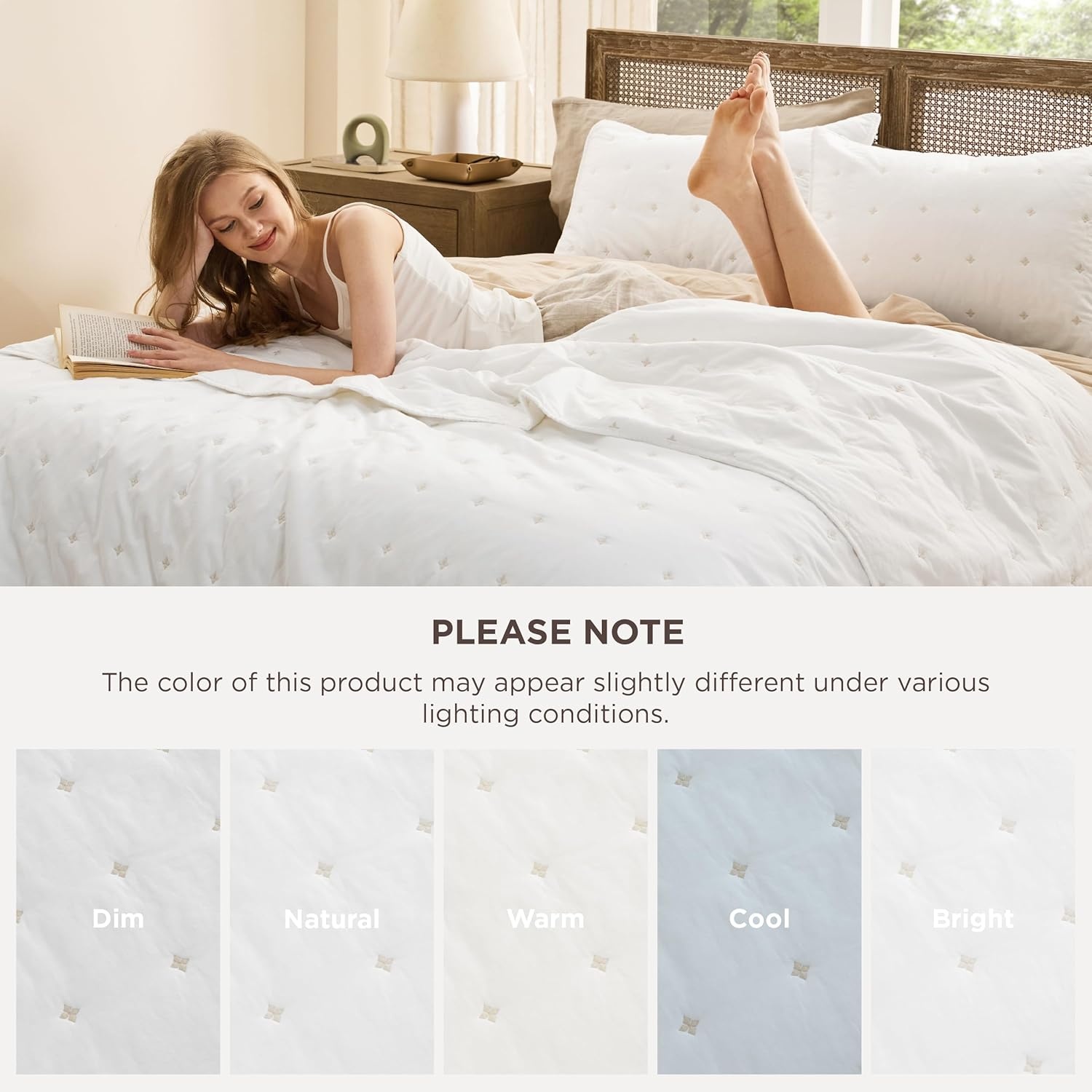 image:imageBedsure PureWoven 100 Cotton Quilt Set King Bedspread Dusty Blue Lightweight Breathable Coverlet amp 2 Pillow Shams 3Piece Geometric Bedding Set AllSeason Machine Washable 106x96 in06 White Four Leaf Clover