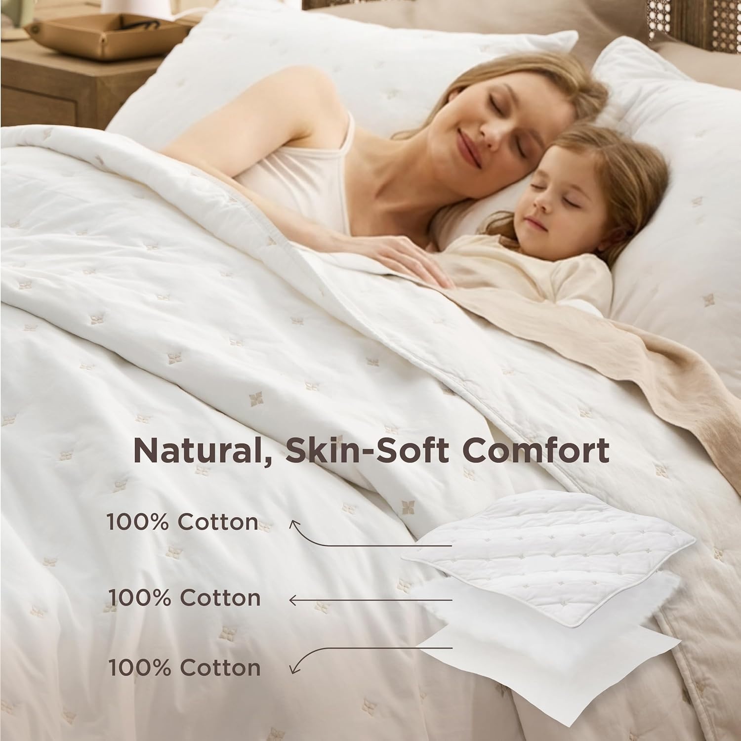 image:imageBedsure PureWoven 100 Cotton Quilt Set King Bedspread Dusty Blue Lightweight Breathable Coverlet amp 2 Pillow Shams 3Piece Geometric Bedding Set AllSeason Machine Washable 106x96 in06 White Four Leaf Clover