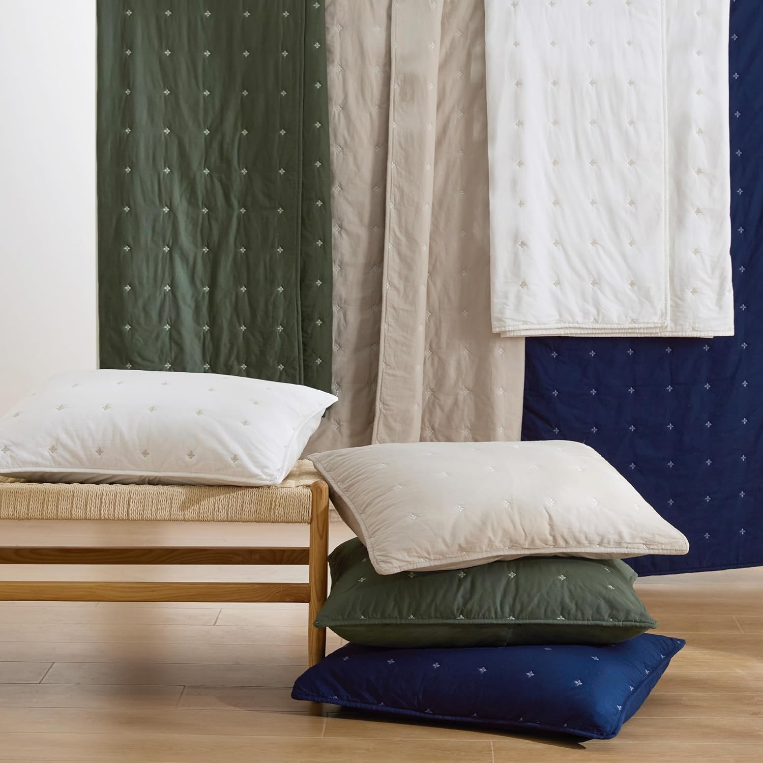 image:imageBedsure PureWoven 100 Cotton Quilt Set King Bedspread Dusty Blue Lightweight Breathable Coverlet amp 2 Pillow Shams 3Piece Geometric Bedding Set AllSeason Machine Washable 106x96 in06 White Four Leaf Clover
