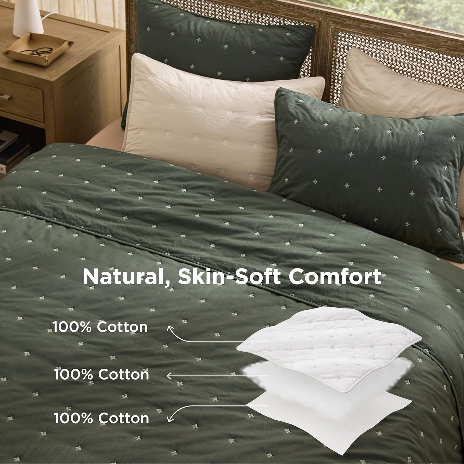 image:imageBedsure PureWoven 100 Cotton Quilt Set King Bedspread Dusty Blue Lightweight Breathable Coverlet amp 2 Pillow Shams 3Piece Geometric Bedding Set AllSeason Machine Washable 106x96 in08 Olive Sage Four Leaf Clover