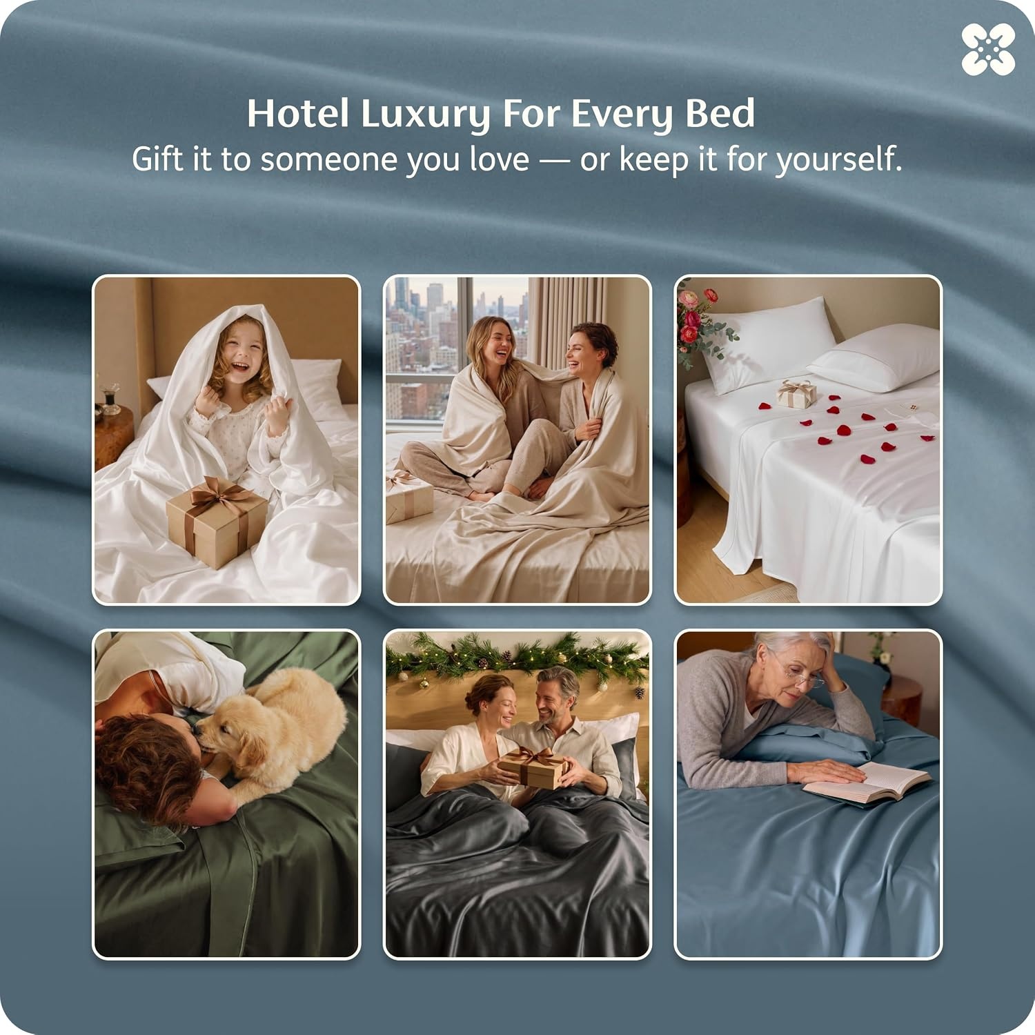image:imageBedsure PureWoven 100 Giza Egyptian Cotton King Sheets CEA amp BV Certified 18 Deep Pocket Sateen Sheets with Corner Straps Durable amp AllSeason Breathable Hotel Luxury OekoTex Giftable WhiteDusty Blue