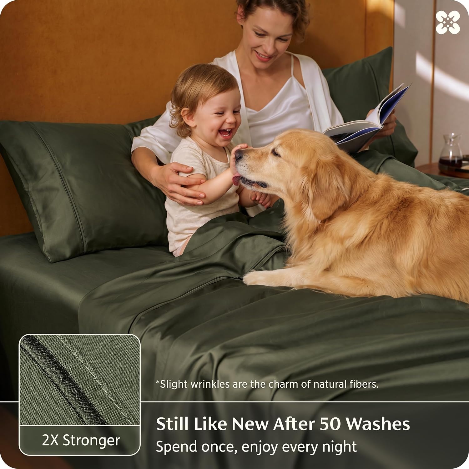 image:imageBedsure PureWoven 100 Giza Egyptian Cotton King Sheets CEA amp BV Certified 18 Deep Pocket Sateen Sheets with Corner Straps Durable amp AllSeason Breathable Hotel Luxury OekoTex Giftable WhiteOlive Green