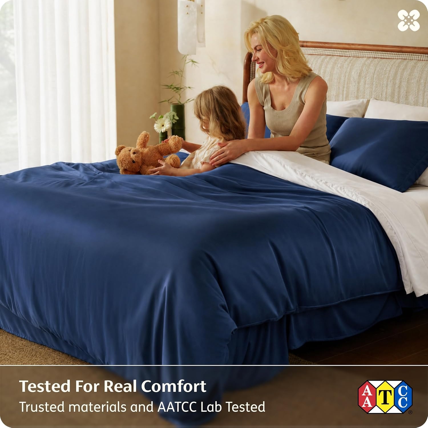 image:imageBedsure PureWoven 100 Organic Bamboo Cooling Duvet Cover Set King Green Silky Soft Luxury for Hot Sleepers 300TC Button Closure 3 Pieces with 2 Pillow ShamsNo Insert 104 X 90Navy