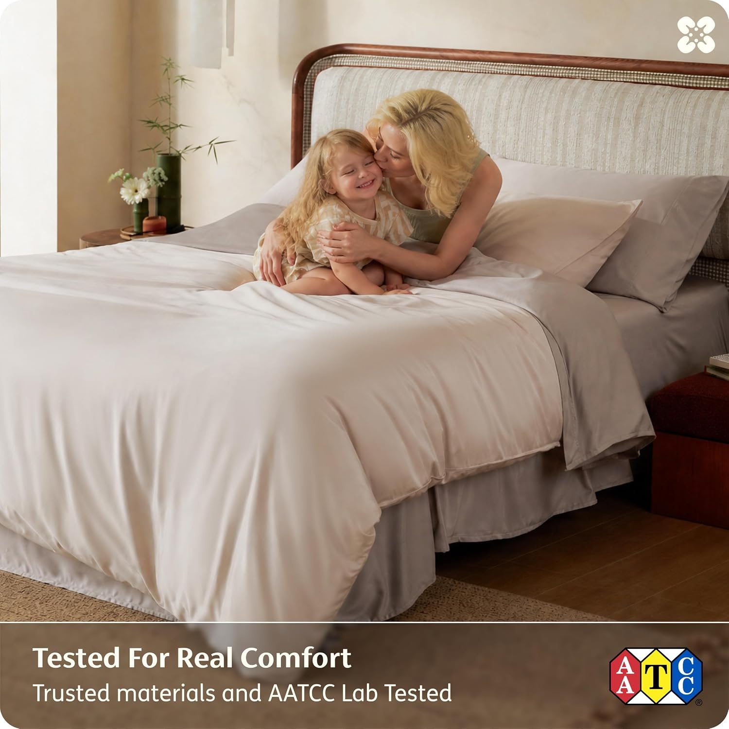 image:imageBedsure PureWoven 100 Organic Bamboo Cooling Duvet Cover Set King Green Silky Soft Luxury for Hot Sleepers 300TC Button Closure 3 Pieces with 2 Pillow ShamsNo Insert 104 X 90Beige