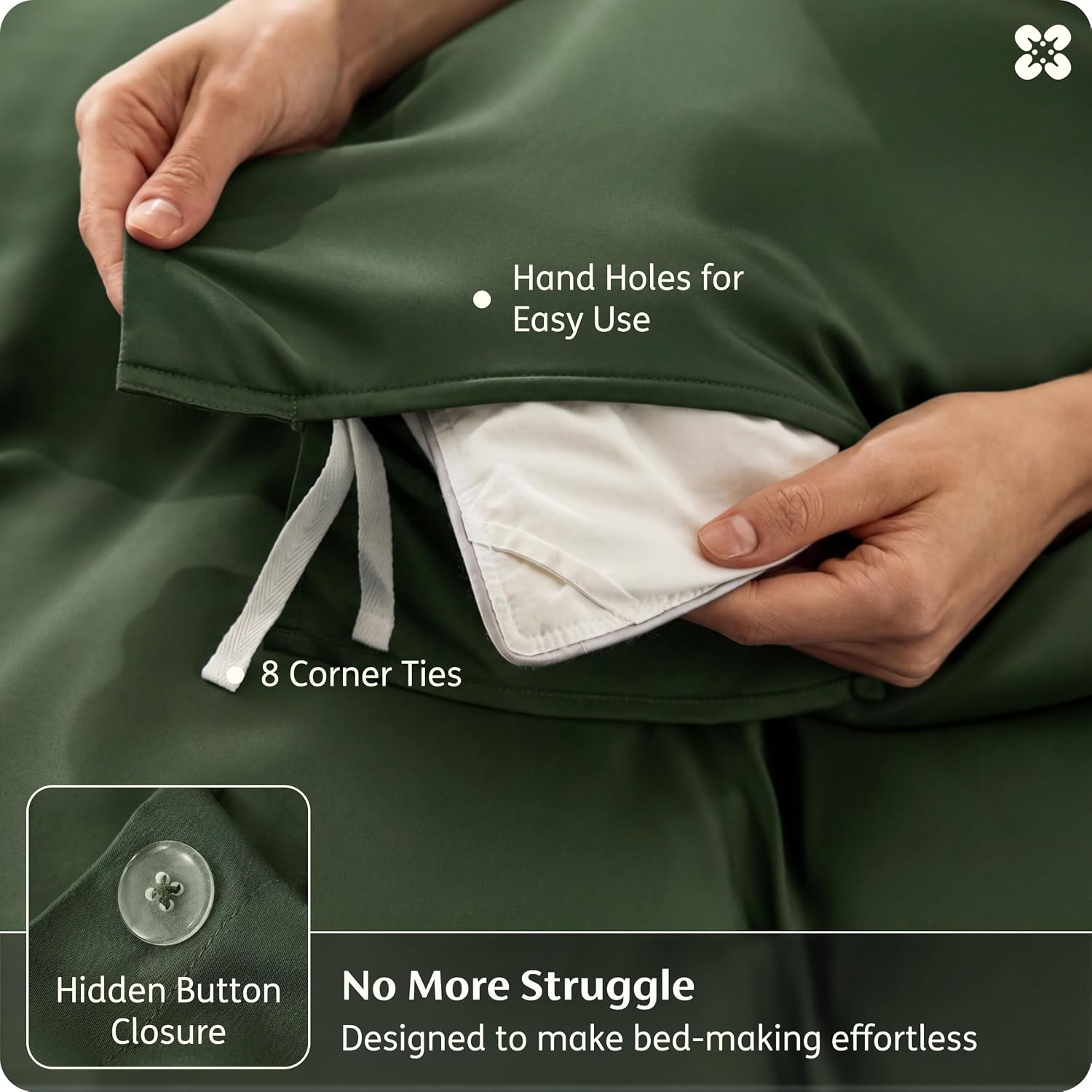 image:imageBedsure PureWoven 100 Organic Bamboo Cooling Duvet Cover Set King Green Silky Soft Luxury for Hot Sleepers 300TC Button Closure 3 Pieces with 2 Pillow ShamsNo Insert 104 X 90Olive Green