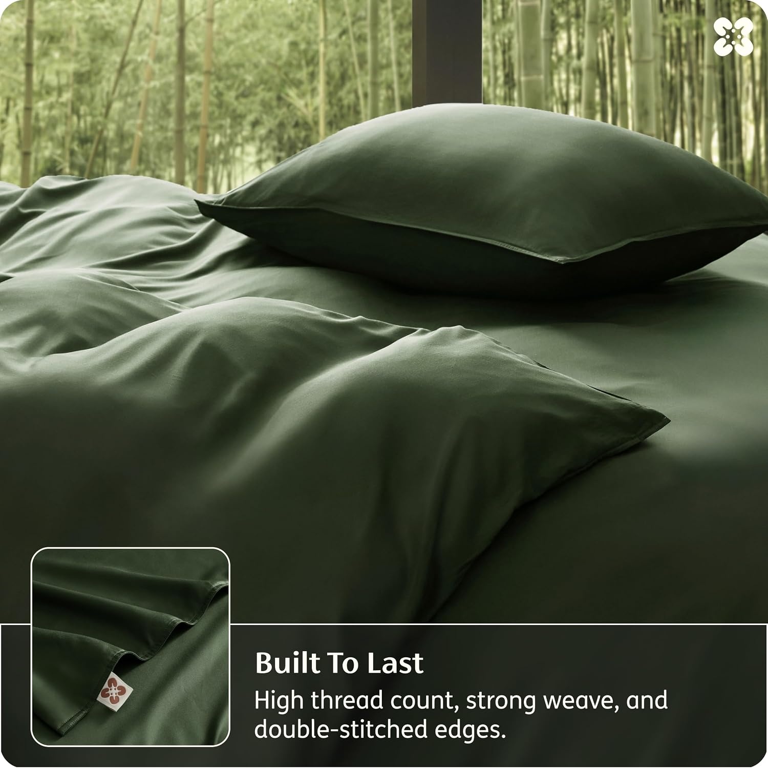 image:imageBedsure PureWoven 100 Organic Bamboo Cooling Duvet Cover Set King Green Silky Soft Luxury for Hot Sleepers 300TC Button Closure 3 Pieces with 2 Pillow ShamsNo Insert 104 X 90Olive Green