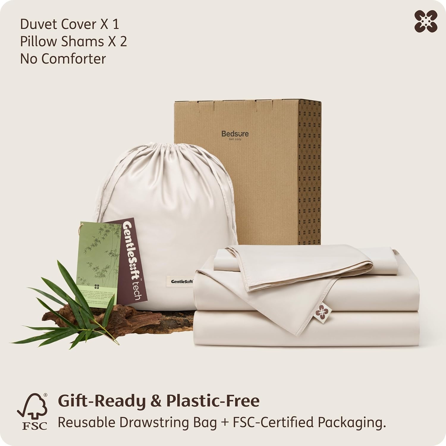 image:imageBedsure PureWoven 100 Organic Bamboo Cooling Duvet Cover Set King Green Silky Soft Luxury for Hot Sleepers 300TC Button Closure 3 Pieces with 2 Pillow ShamsNo Insert 104 X 90Beige