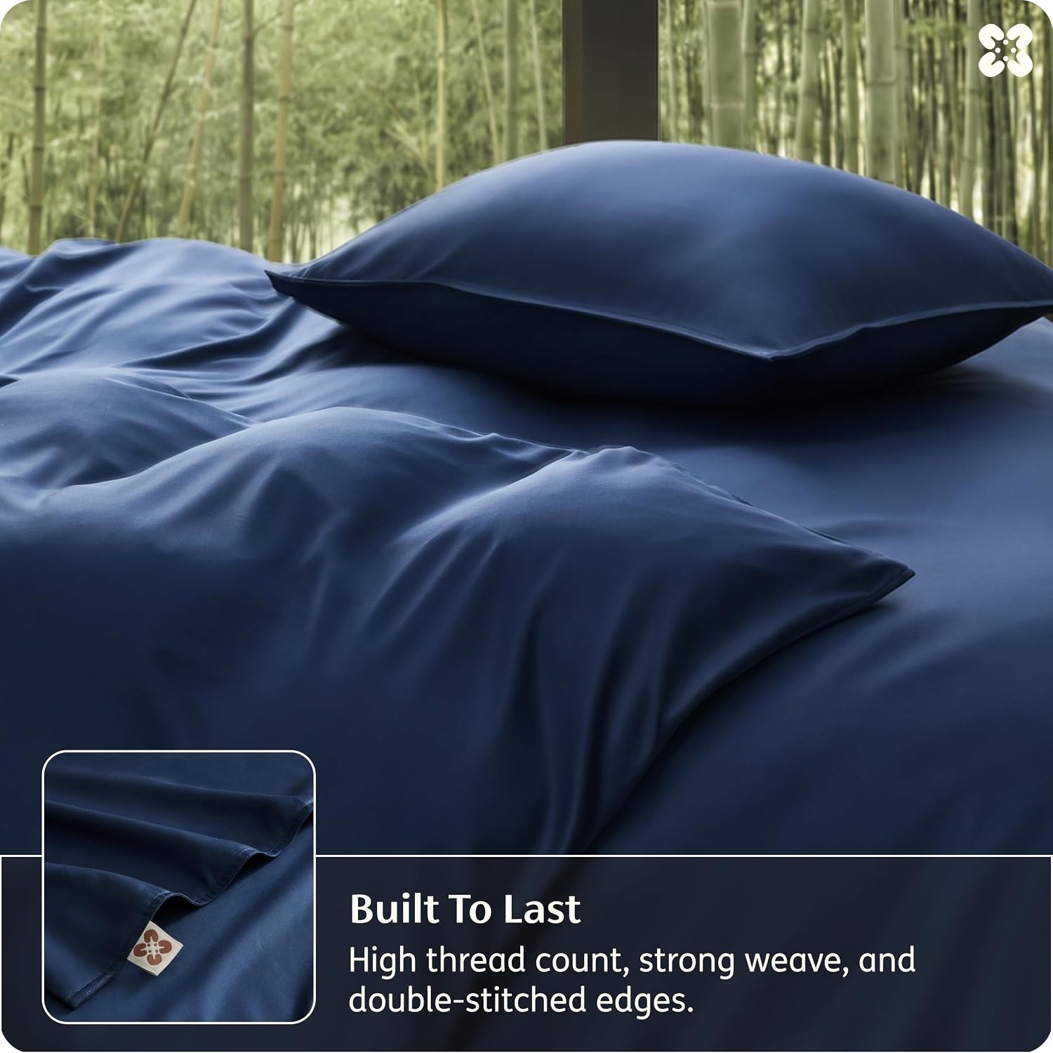 image:imageBedsure PureWoven 100 Organic Bamboo Cooling Duvet Cover Set King Green Silky Soft Luxury for Hot Sleepers 300TC Button Closure 3 Pieces with 2 Pillow ShamsNo Insert 104 X 90Navy