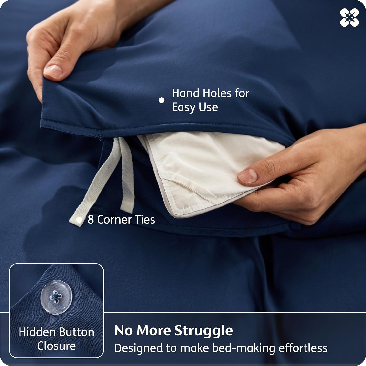 image:imageBedsure PureWoven 100 Organic Bamboo Cooling Duvet Cover Set King Green Silky Soft Luxury for Hot Sleepers 300TC Button Closure 3 Pieces with 2 Pillow ShamsNo Insert 104 X 90Navy