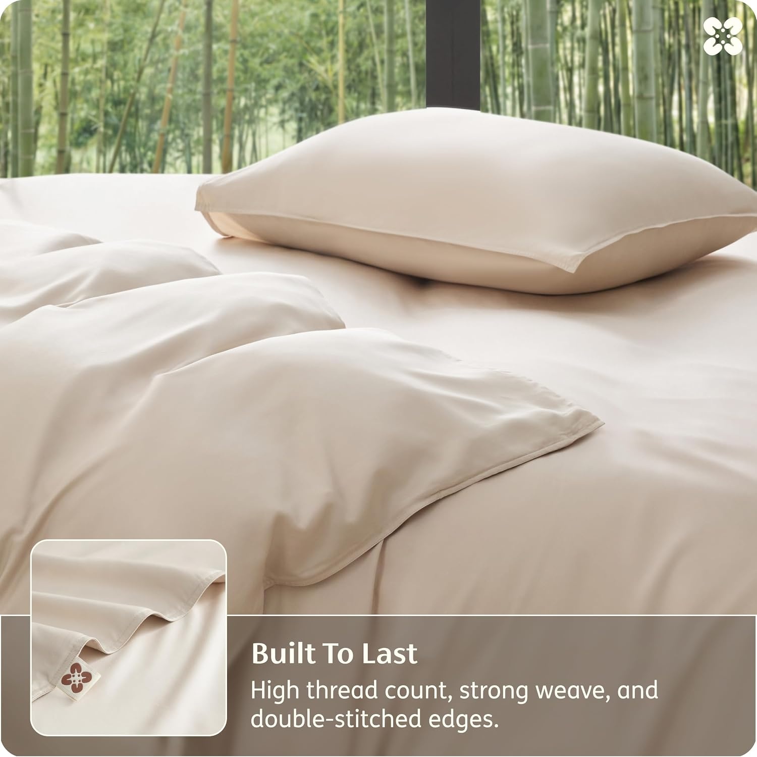 image:imageBedsure PureWoven 100 Organic Bamboo Cooling Duvet Cover Set King Green Silky Soft Luxury for Hot Sleepers 300TC Button Closure 3 Pieces with 2 Pillow ShamsNo Insert 104 X 90Beige