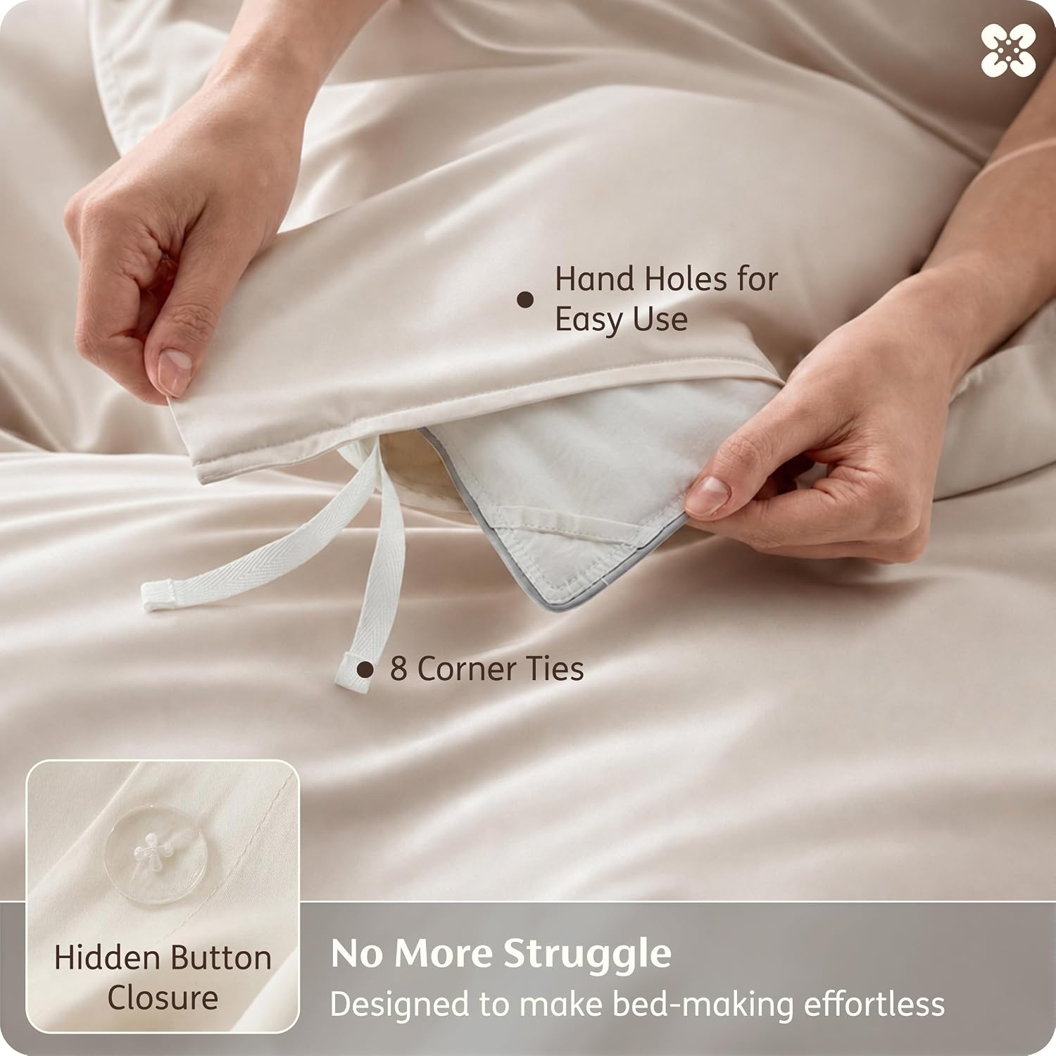image:imageBedsure PureWoven 100 Organic Bamboo Cooling Duvet Cover Set King Green Silky Soft Luxury for Hot Sleepers 300TC Button Closure 3 Pieces with 2 Pillow ShamsNo Insert 104 X 90Beige