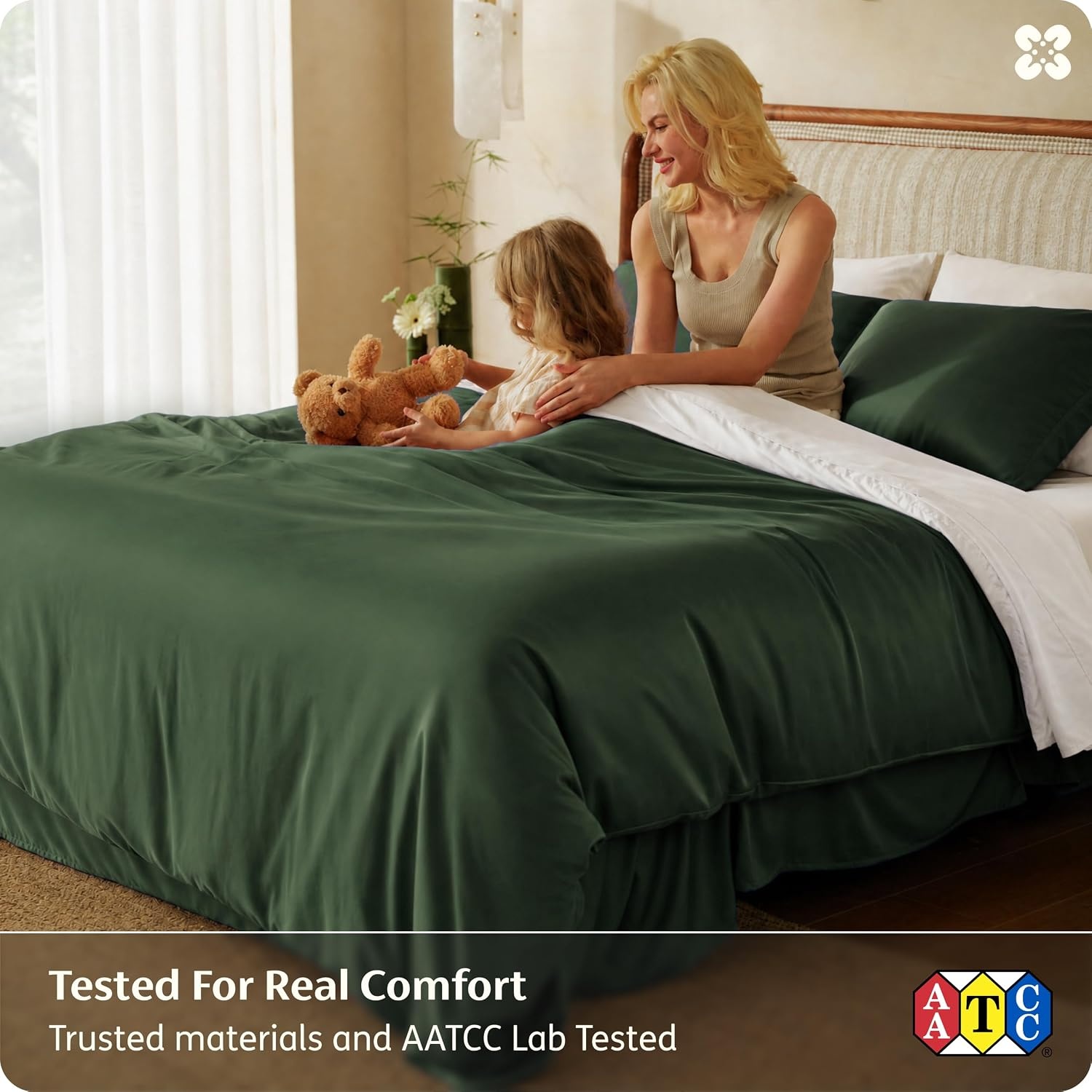 image:imageBedsure PureWoven 100 Organic Bamboo Cooling Duvet Cover Set King Green Silky Soft Luxury for Hot Sleepers 300TC Button Closure 3 Pieces with 2 Pillow ShamsNo Insert 104 X 90Olive Green