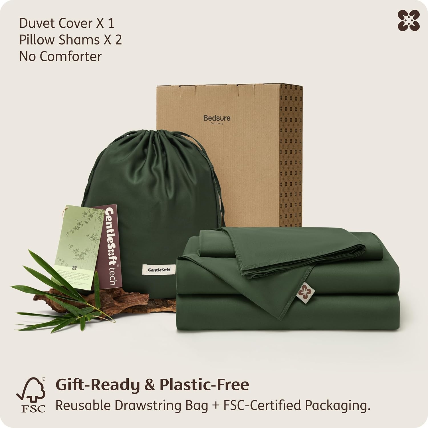 image:imageBedsure PureWoven 100 Organic Bamboo Cooling Duvet Cover Set King Green Silky Soft Luxury for Hot Sleepers 300TC Button Closure 3 Pieces with 2 Pillow ShamsNo Insert 104 X 90Olive Green