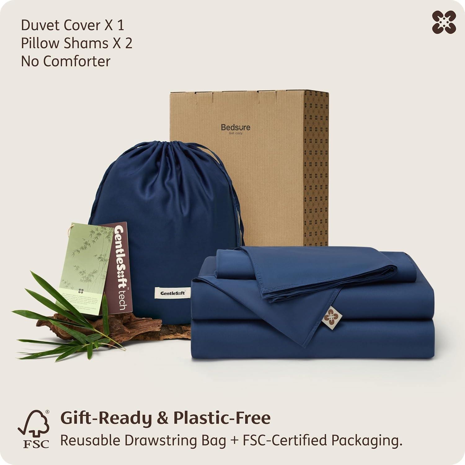 image:imageBedsure PureWoven 100 Organic Bamboo Cooling Duvet Cover Set King Green Silky Soft Luxury for Hot Sleepers 300TC Button Closure 3 Pieces with 2 Pillow ShamsNo Insert 104 X 90Navy