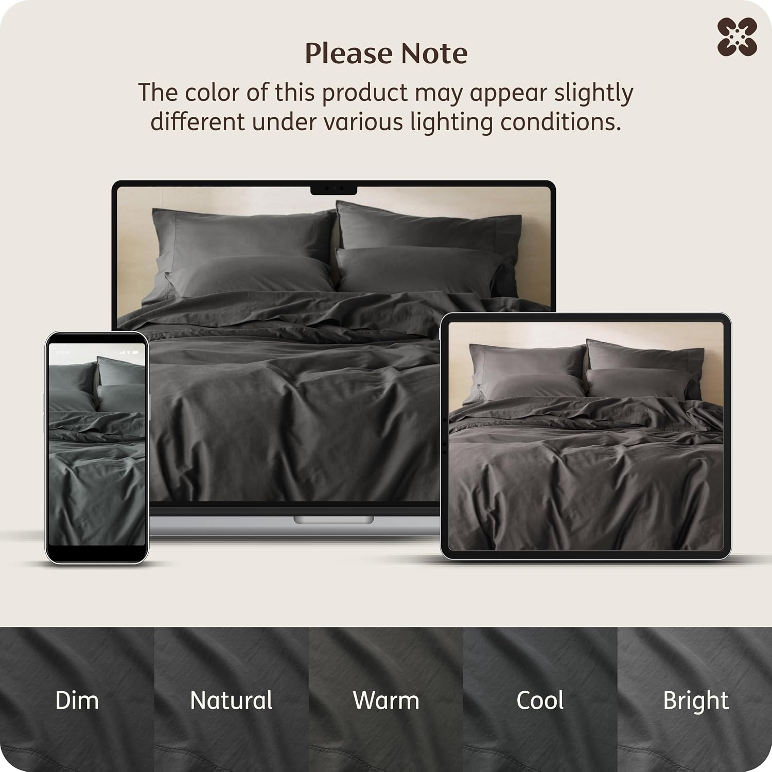 image:imageBedsure PureWoven 100 Organic Cotton Queen Duvet Cover Set Ivory GOTS Certified Luxury Zipper Closure UltraSoft Breathable 2 Pillow Shams Included 8 Ties for Sensitive Skins 90x90Dark Gray No Comforter