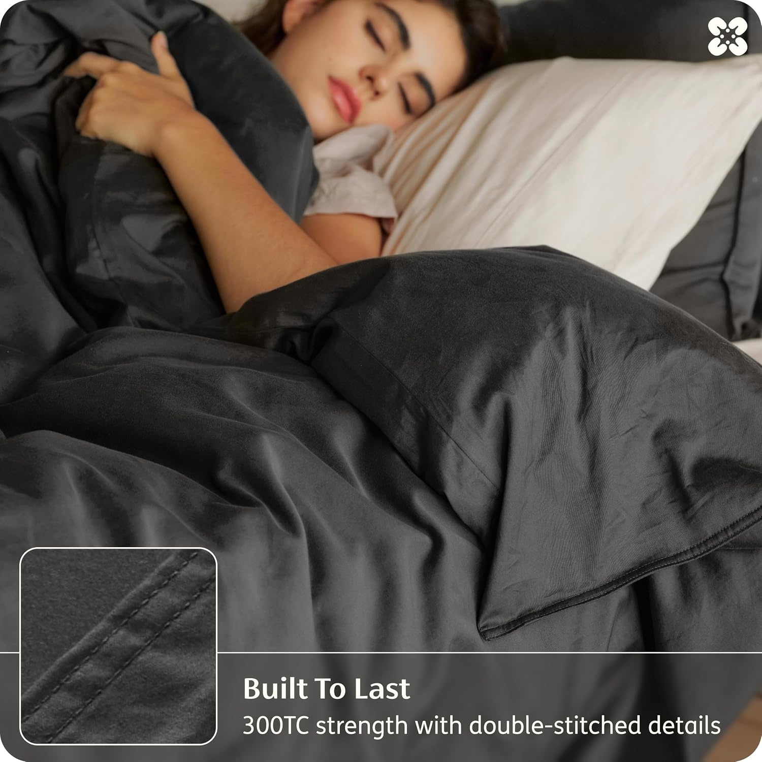 image:imageBedsure PureWoven 100 Organic Cotton Queen Duvet Cover Set Ivory GOTS Certified Luxury Zipper Closure UltraSoft Breathable 2 Pillow Shams Included 8 Ties for Sensitive Skins 90x90Dark Gray No Comforter
