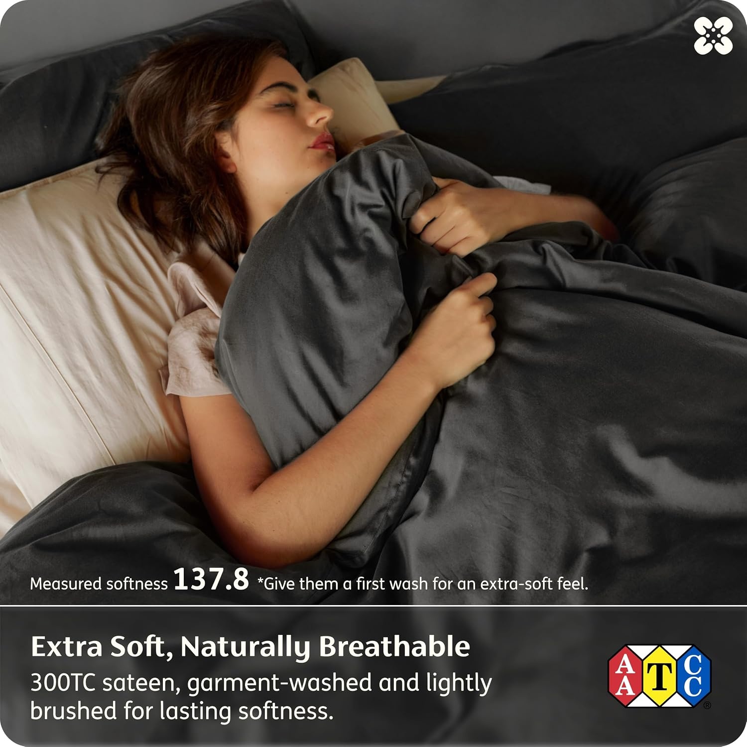 image:imageBedsure PureWoven 100 Organic Cotton Queen Duvet Cover Set Ivory GOTS Certified Luxury Zipper Closure UltraSoft Breathable 2 Pillow Shams Included 8 Ties for Sensitive Skins 90x90Dark Gray No Comforter