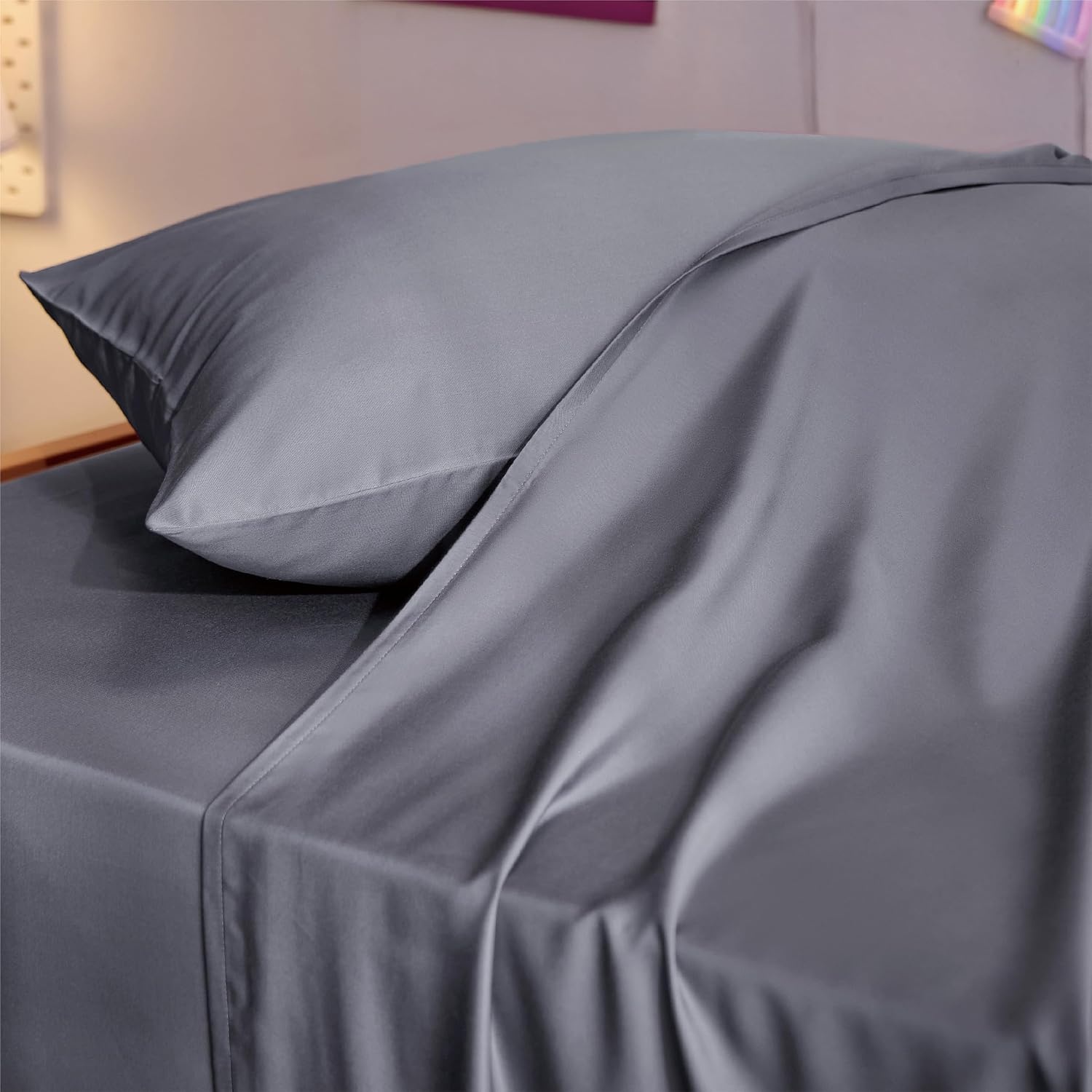 image:imageBedsure PureWoven 100 Rayon Derived from Bamboo Queen Sheets 4 Pieces Cooling Sheets for Hot Sleepers Breathable amp Silky Soft 16 Deep Pocket Hotel Luxury Bedding White01 Dark Grey